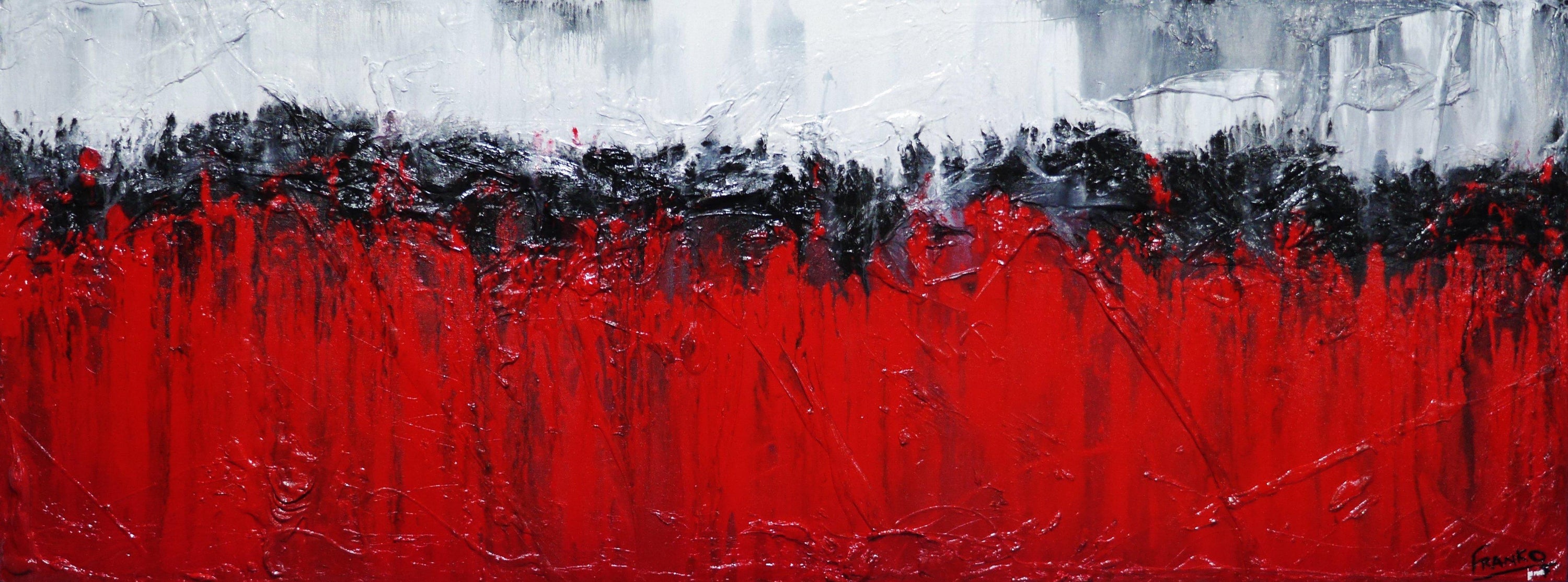 Flaming Red 160cm x 60cm White Red Black Textured Abstract Painting (SOLD)-Abstract-[Franko_Artist]-[Australian_artist]-[Gold_Coast]-[Brisbane]-[modern]-[contemporary]-[original]-[Large_artwork]-Franklin Art Studio
