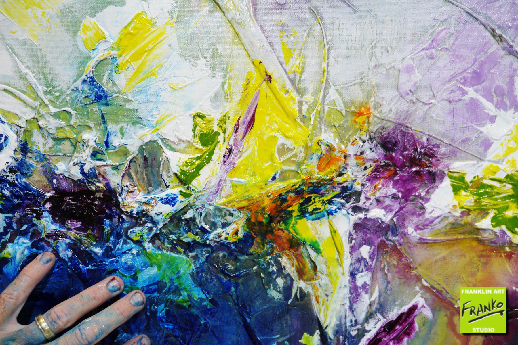 Floral 140cm x 100cm Purple Blue Textured Abstract Painting (SOLD)