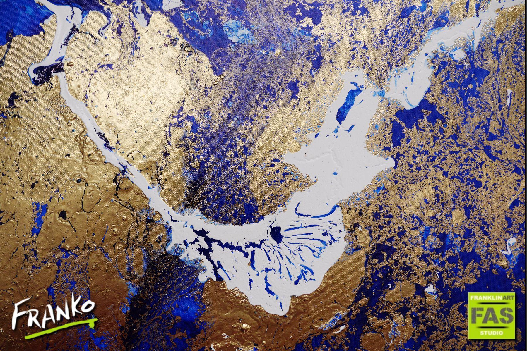 Fluid Gold 120cm x 120cm Blue Metallic Gold Abstract Painting (SOLD)