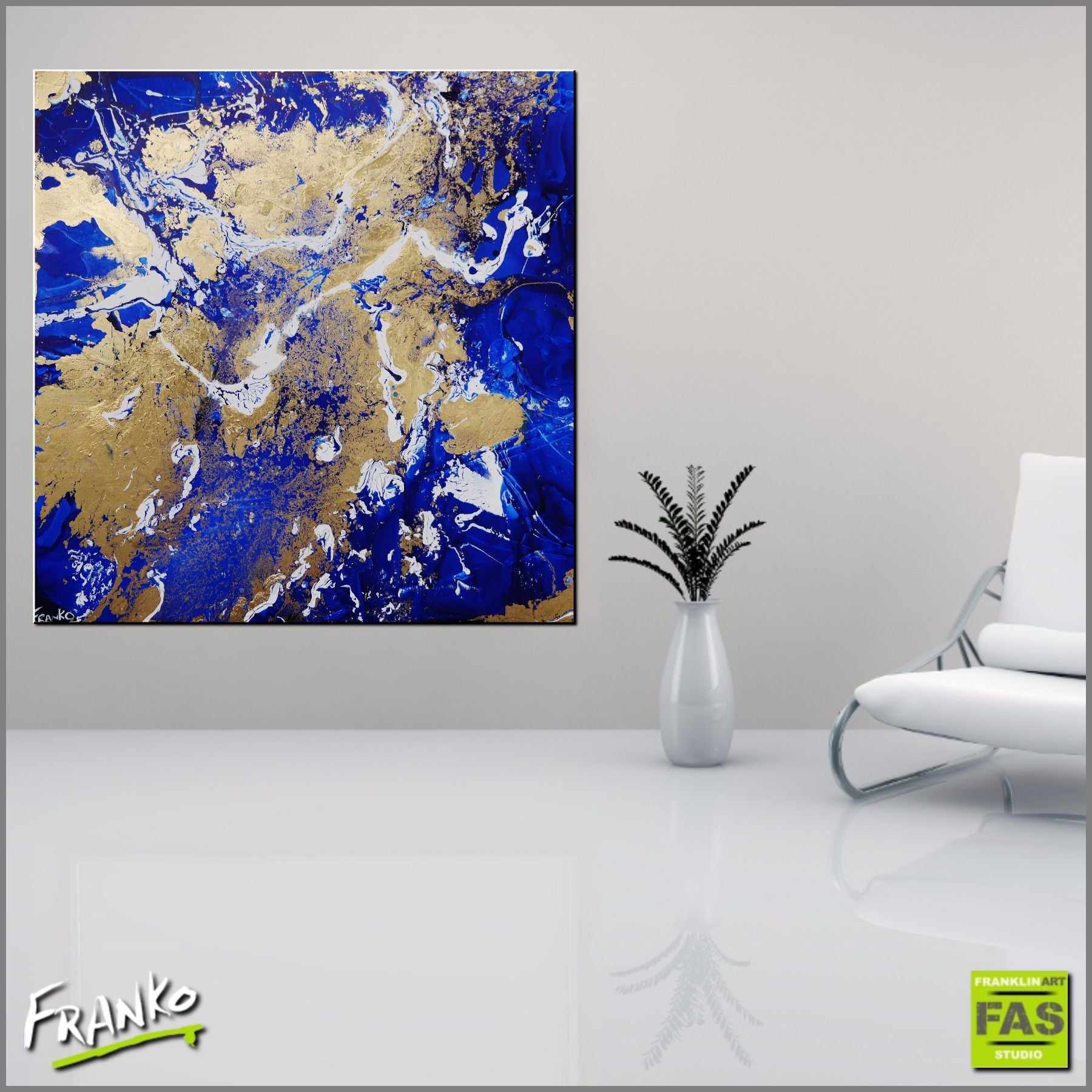 Fluid Gold 120cm x 120cm Blue Metallic Gold Abstract Painting (SOLD)-abstract-[Franko_Artist]-[Australian_artist]-[Gold_Coast]-[Brisbane]-[modern]-[contemporary]-[original]-[Large_artwork]-[The_Block]-[Dream_Homes]-[ideas]-[Grand_Designs]-[Art_Lover]-Franklin Art Studio