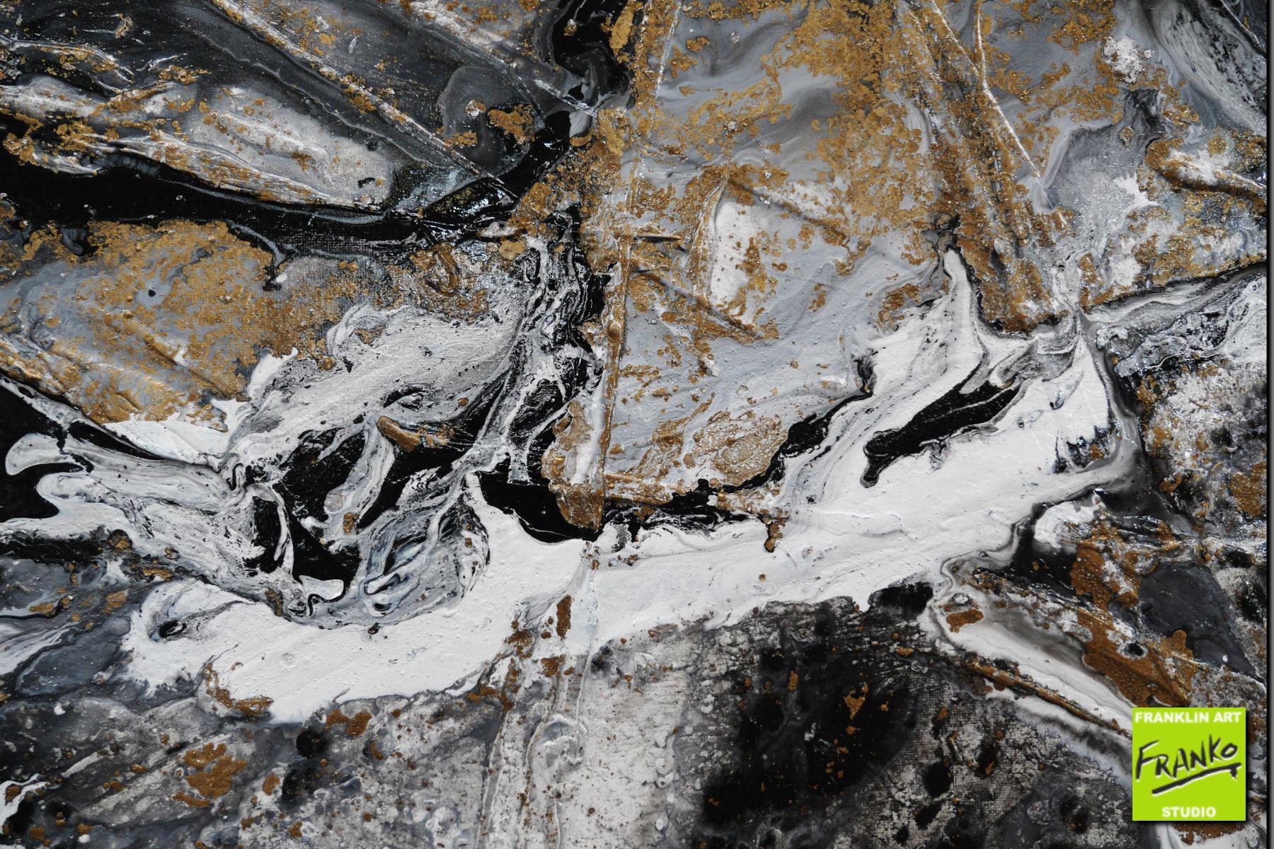 Fluid Rush 200cm x 80cm Black Gold White Grey Textured Abstract Painting (SOLD)-Abstract-[Franko]-[Artist]-[Australia]-[Painting]-Franklin Art Studio