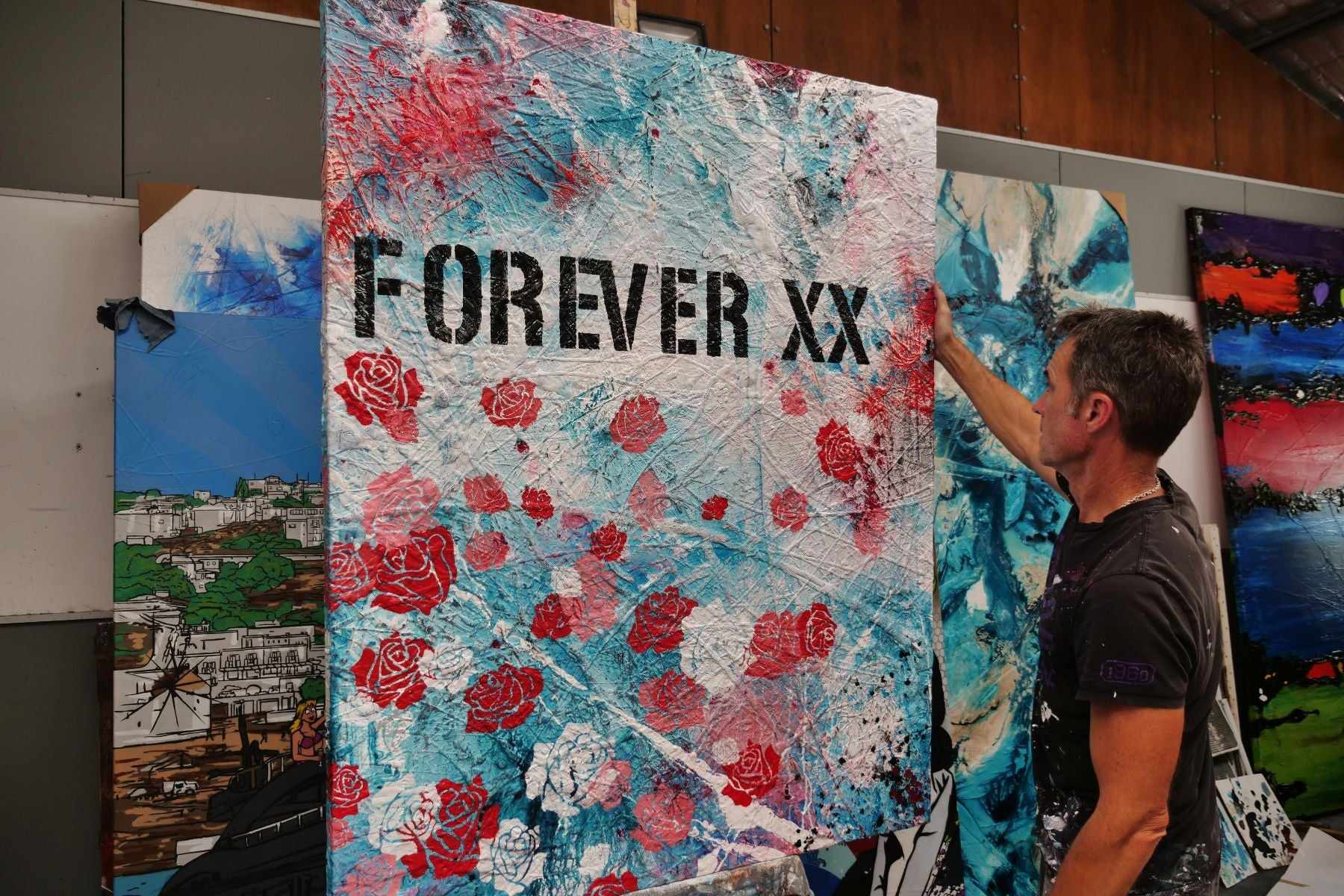 Forever and Ever 120cm x 150cm Romantic Kisses Urban Pop Art Abstract Painting (SOLD)-Urban Pop Art-[Franko_Artist]-[The_Block]-[Dream_Homes]-[ideas]- [Grand_Designs]-Franklin Art Studio