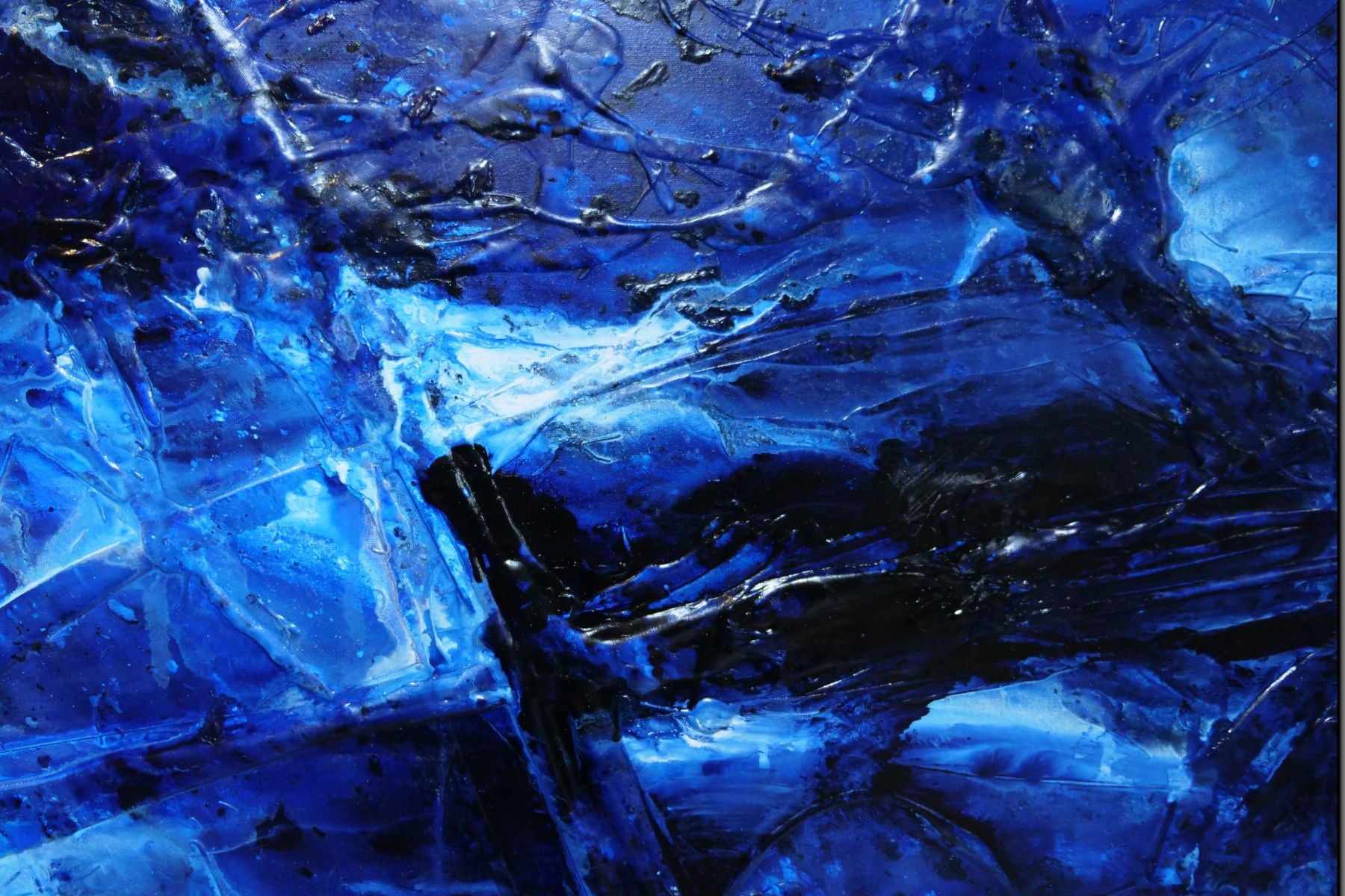 Fractured 240cm x 100cm Blue White Textured Abstract Painting (SOLD)