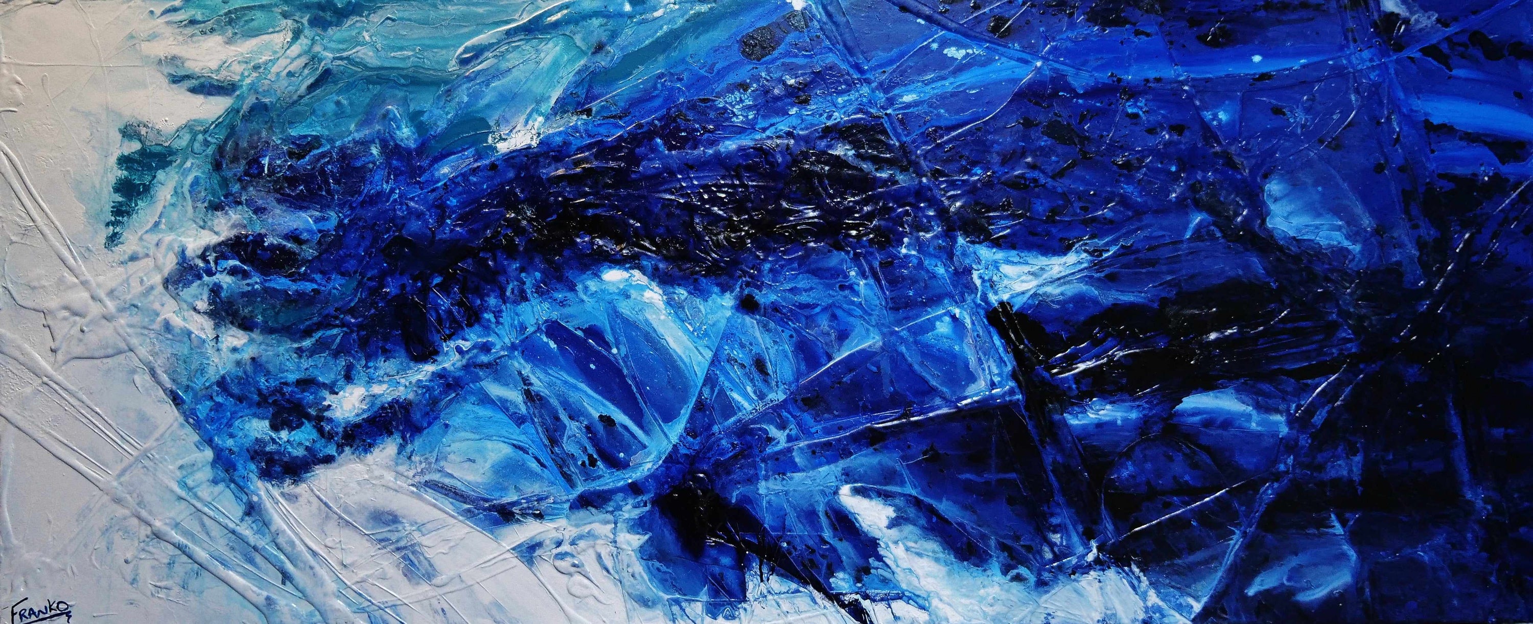 Fractured 240cm x 100cm Blue White Textured Abstract Painting (SOLD)-Abstract-[Franko_Artist]-[Australian_artist]-[Gold_Coast]-[Brisbane]-[modern]-[contemporary]-[original]-[Large_artwork]-Franklin Art Studio