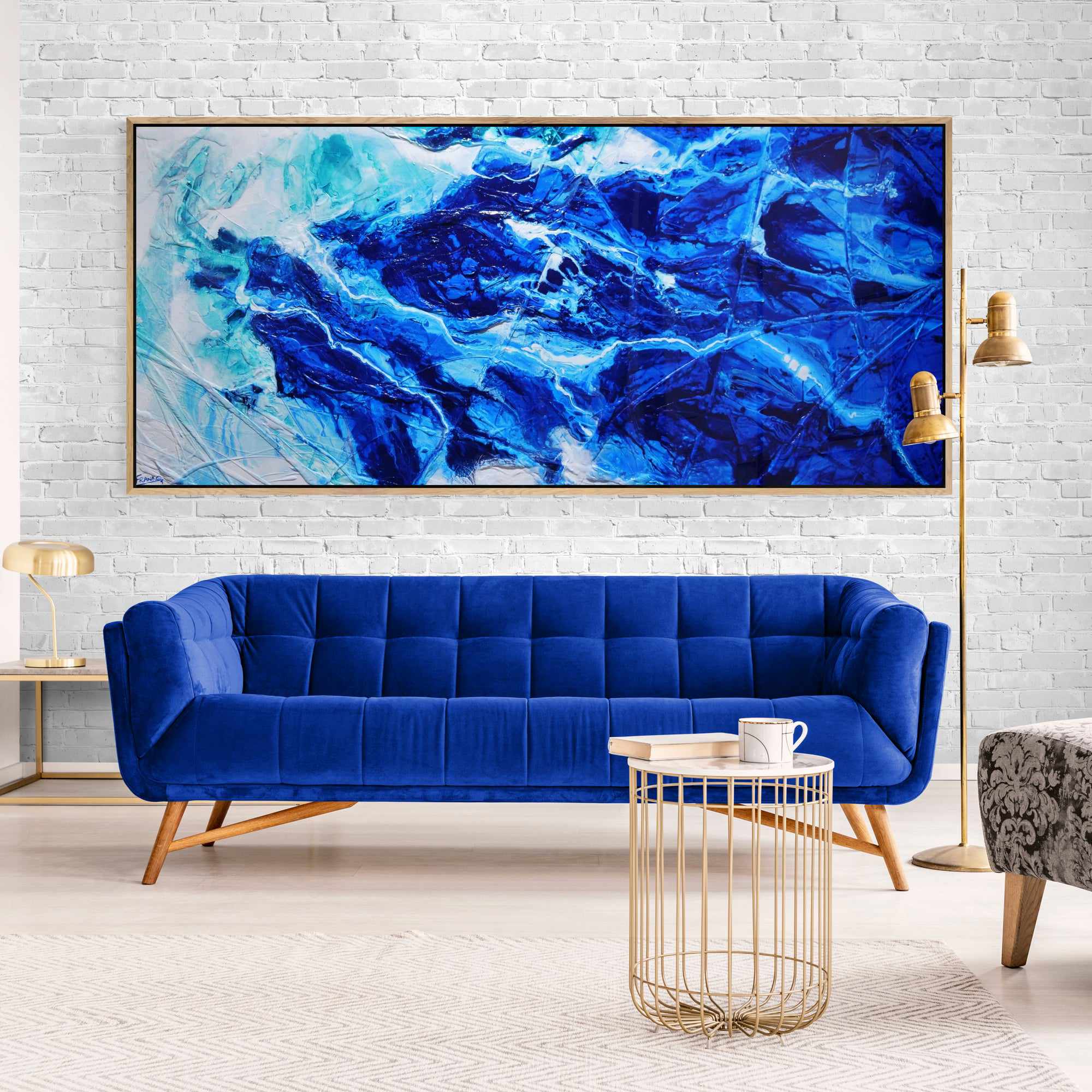 Fractured Sapphire 270cm x 120cm Blue White Textured Abstract Painting (SOLD)-Abstract-[Franko_Artist]-[The_Block]-[Dream_Homes]-[ideas]- [Grand_Designs]-Franklin Art Studio