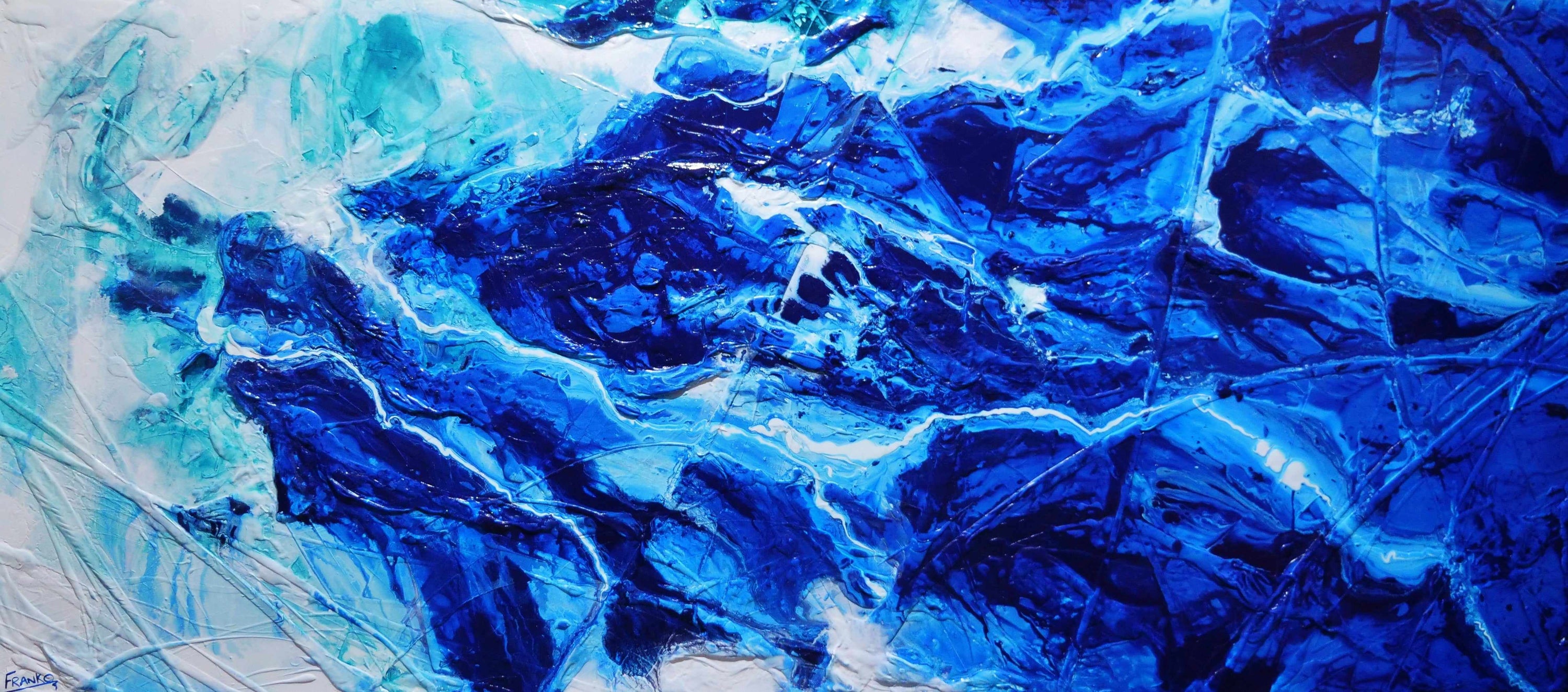 Fractured Sapphire 270cm x 120cm Blue White Textured Abstract Painting (SOLD)-Abstract-[Franko_Artist]-[Australian_artist]-[Gold_Coast]-[Brisbane]-[modern]-[contemporary]-[original]-[Large_artwork]-Franklin Art Studio