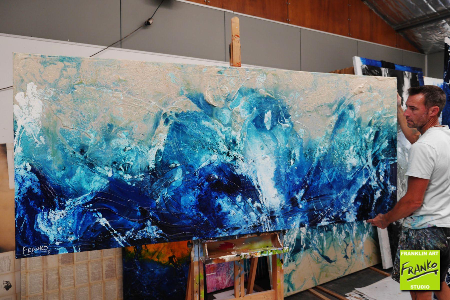 Freedom 240cm x 100cm Cream Blue Textured Abstract Painting (SOLD)-Abstract-[Franko_Artist]-[The_Block]-[Dream_Homes]-[ideas]- [Grand_Designs]-Franklin Art Studio