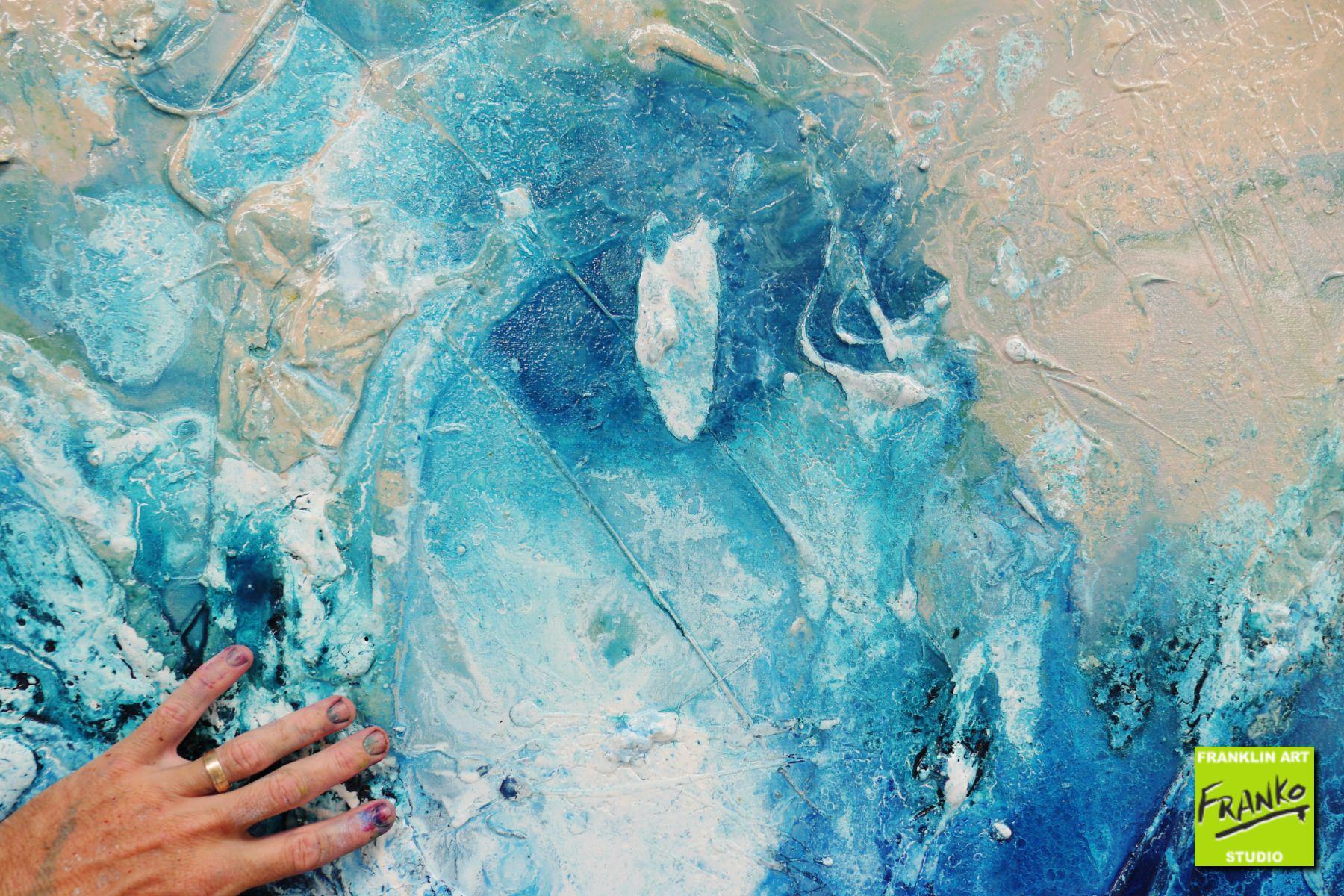 Freedom 240cm x 100cm Cream Blue Textured Abstract Painting (SOLD)