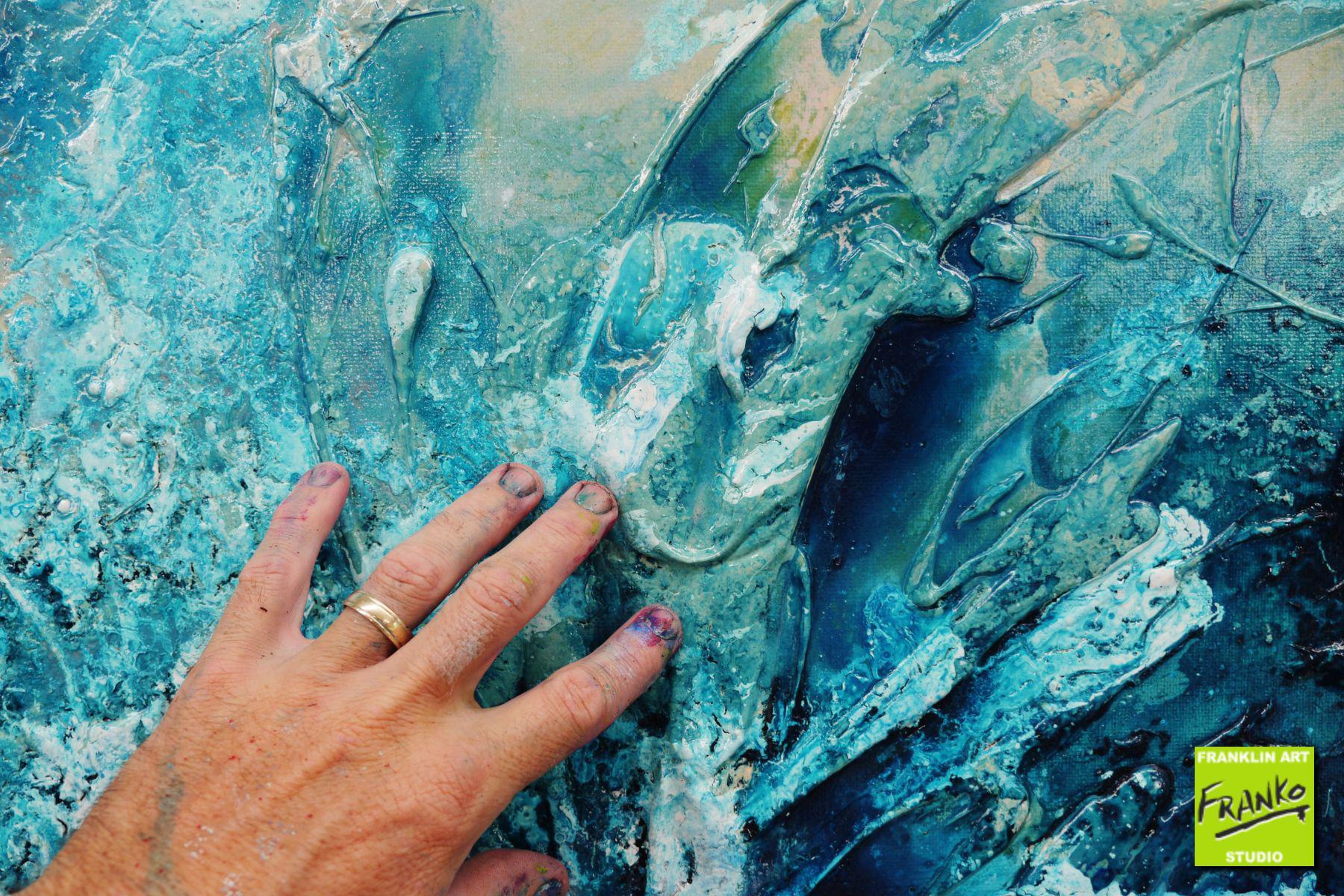 Freedom 240cm x 100cm Cream Blue Textured Abstract Painting (SOLD)
