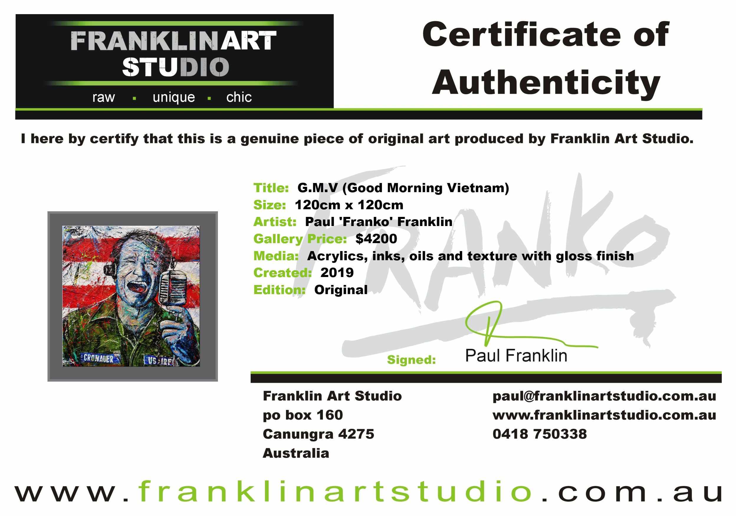 G.M.V (Good Morning Vietnam) 120cm x 120cm Robin Williams Abstract Realism Urban Pop Painting (SOLD)-people-[Franko_Artist]-[The_Block]-[Dream_Homes]-[ideas]- [Grand_Designs]-Franklin Art Studio