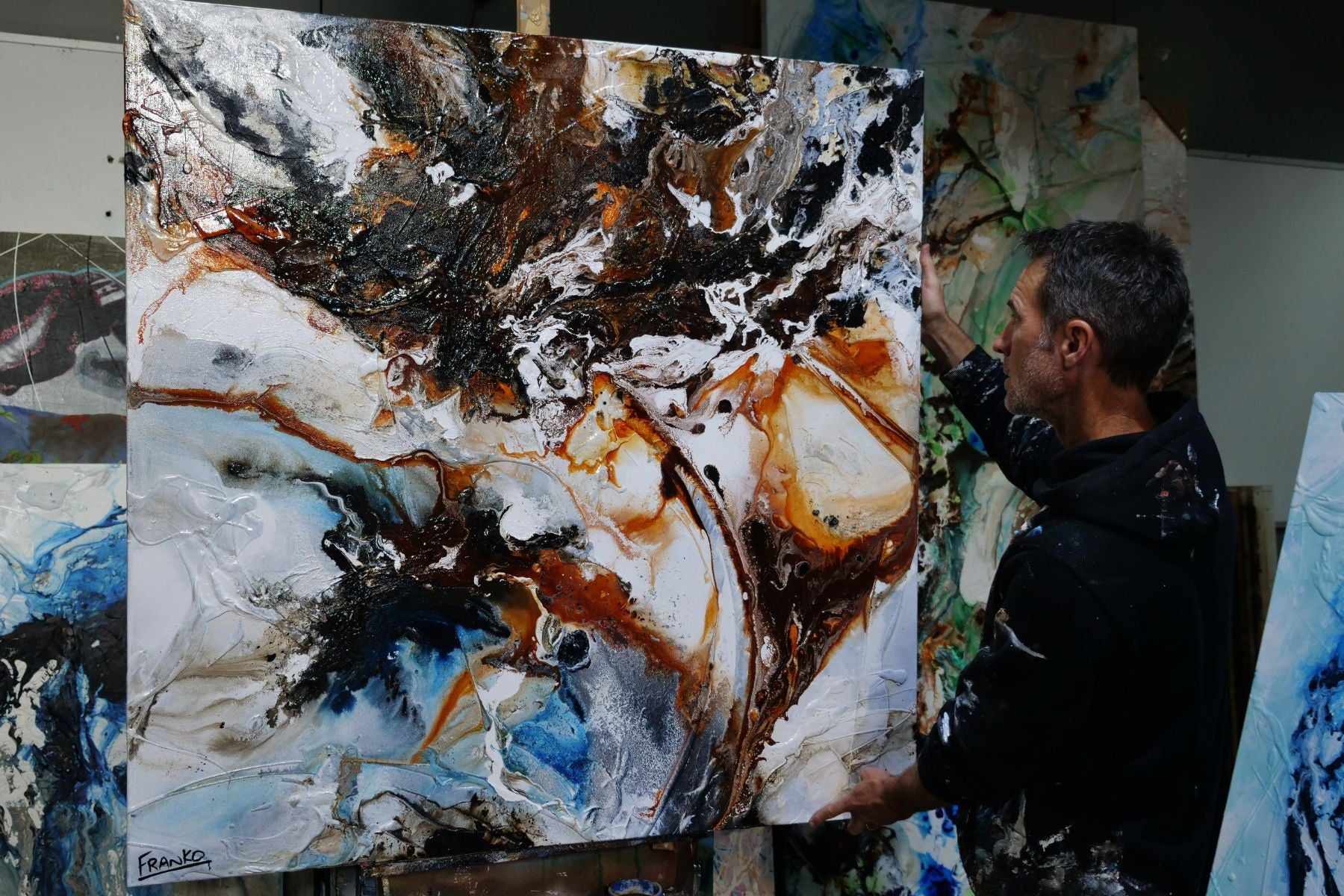 Gamma Oxide 120cm x 120cm Oxide White Black Textured Abstract Painting (SOLD)-Abstract-[Franko_Artist]-[The_Block]-[Dream_Homes]-[ideas]-[Grand_Designs]-[Art_Lover]-Franklin Art Studio