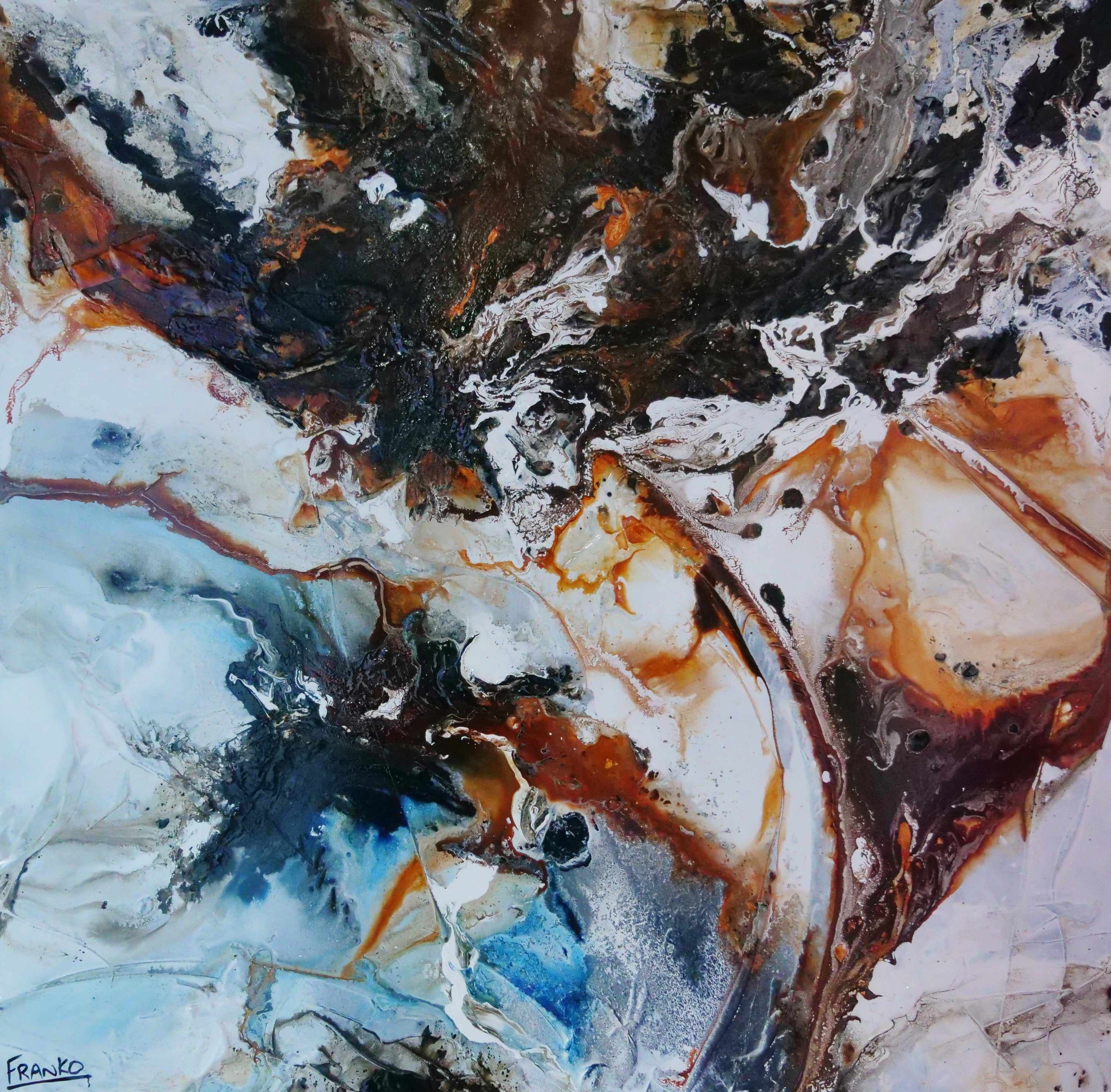 Gamma Oxide 120cm x 120cm Oxide White Black Textured Abstract Painting (SOLD)-Abstract-[Franko_Artist]-[Australian_artist]-[Gold_Coast]-[Brisbane]-[modern]-[contemporary]-[original]-[Large_artwork]-Franklin Art Studio