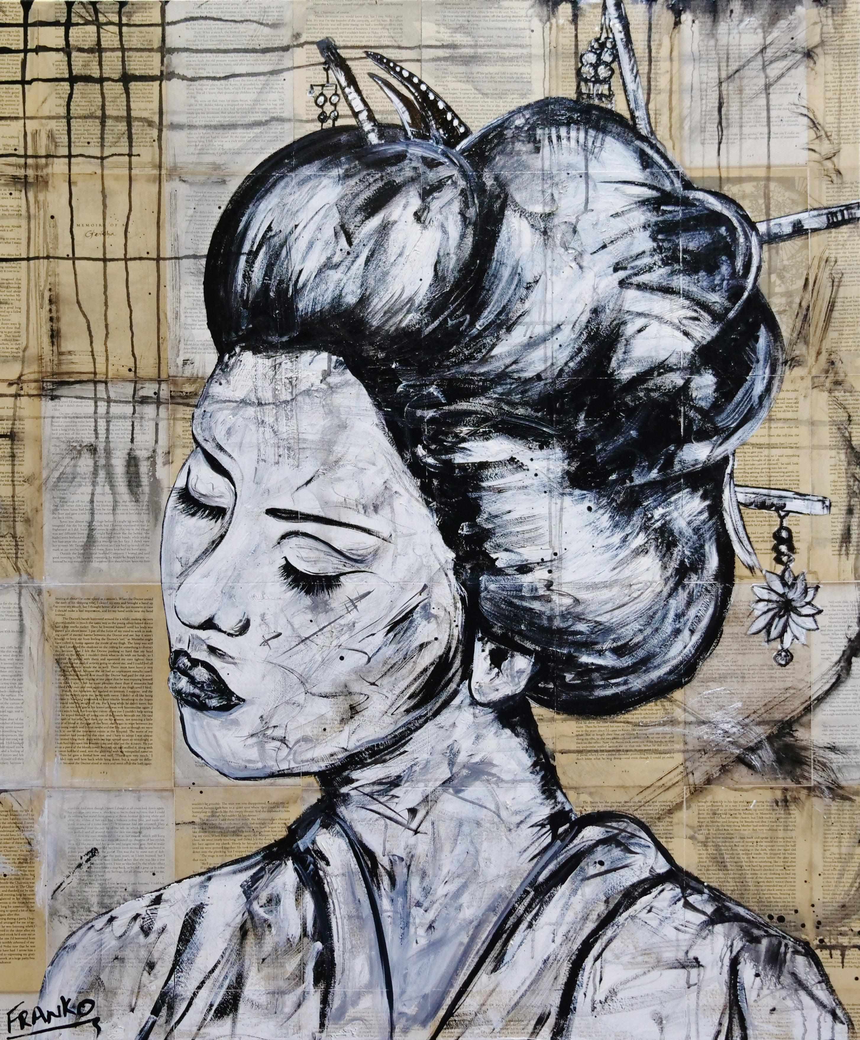 Geisha Study #3 120cm x 100cm Geisha Urban Pop Book Club Painting (SOLD)-book club-[Franko_Artist]-[Australian_artist]-[Gold_Coast]-[Brisbane]-[modern]-[contemporary]-[original]-[Large_artwork]-Franklin Art Studio