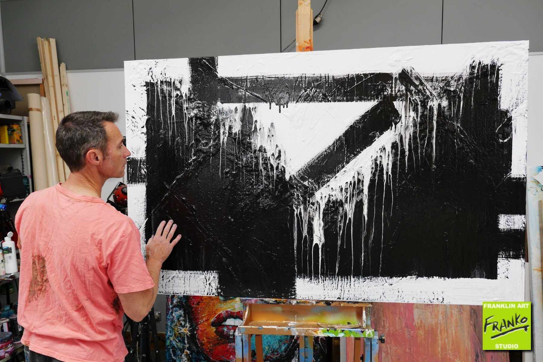 Geometry 160cm x 100cm White Black Textured Abstract Painting (SOLD)-Abstract-[Franko_Artist]-[The_Block]-[Dream_Homes]-[ideas]- [Grand_Designs]-Franklin Art Studio