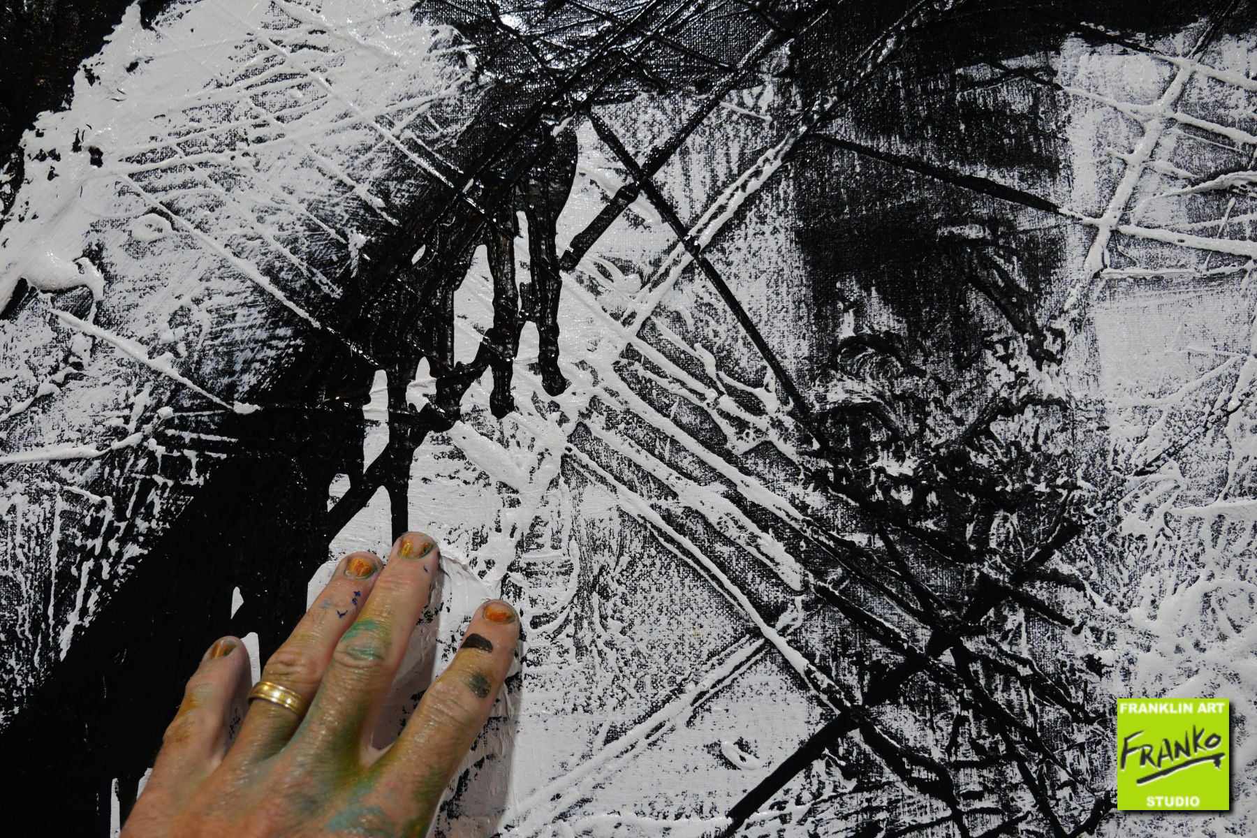 Geometry Squared 160cm x 100cm Black White Textured Abstract Painting (SOLD)-Abstract-[Franko]-[Artist]-[Australia]-[Painting]-Franklin Art Studio