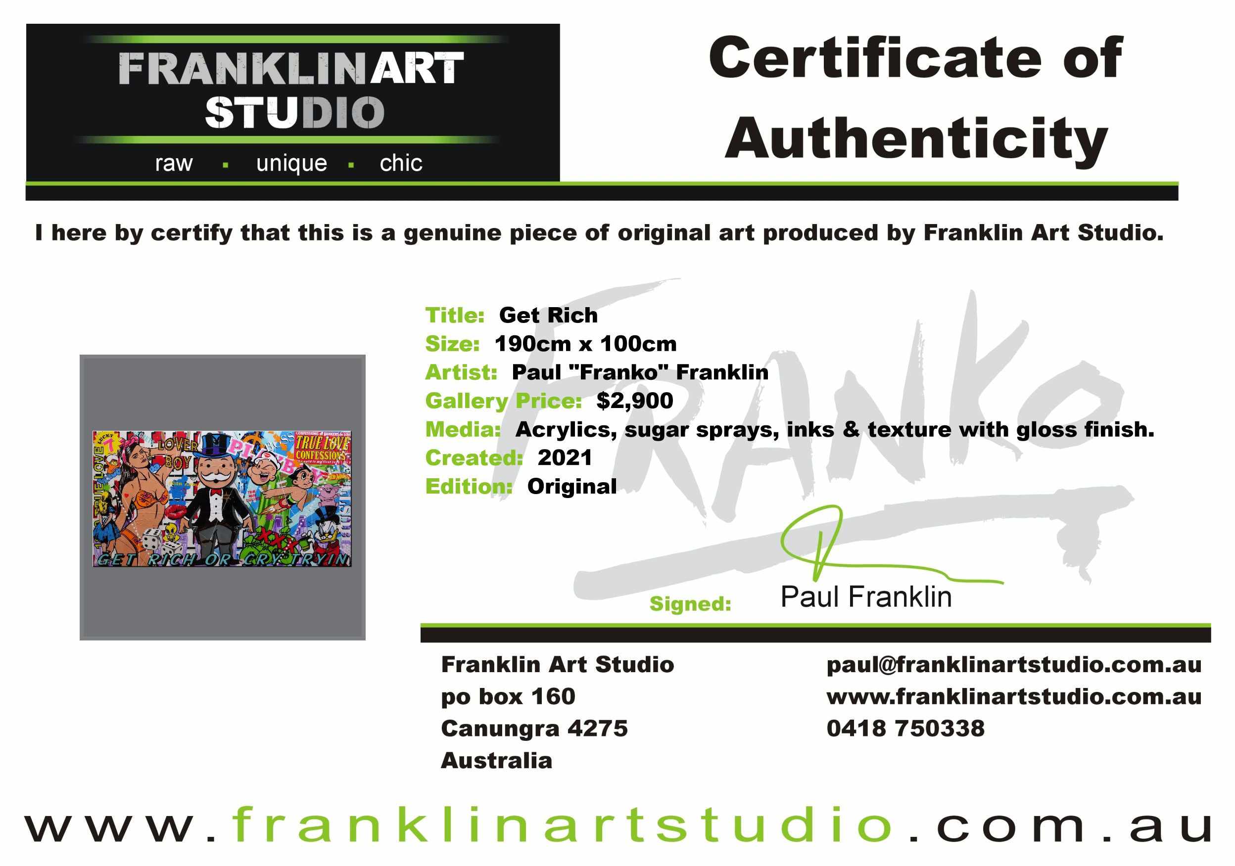 Get Rich 190cm x 100cm Monopoly Man Textured Urban Pop Art Painting (SOLD MATT)-Urban Pop Art-[Franko]-[Australian]-[Popular]-[Best Selling]-Franklin Art Studio