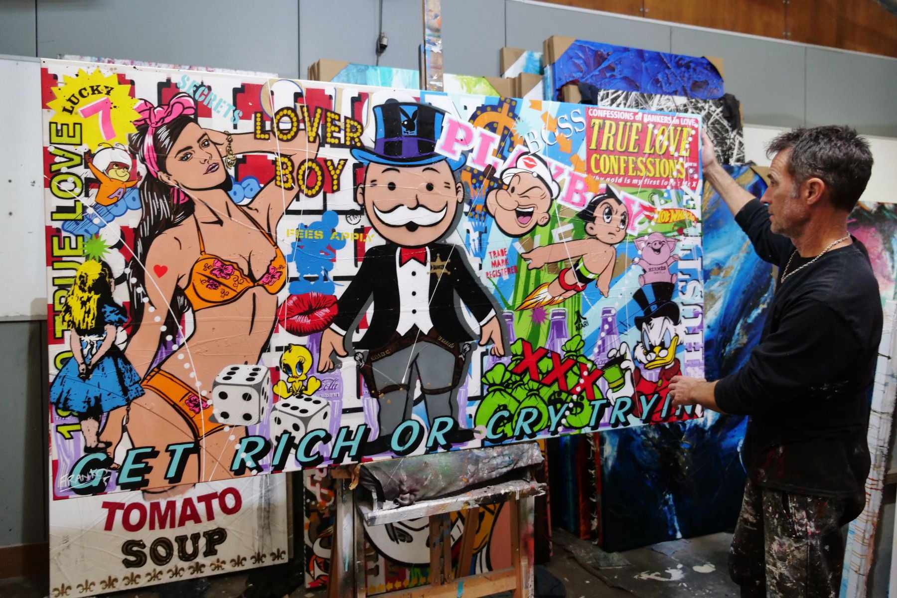 update alt-text with template Get Rich 190cm x 100cm Monopoly Man Textured Urban Pop Art Painting (SOLD MATT)-Urban Pop Art-[Franko_Artist]-[The_Block]-[Dream_Homes]-[ideas]- [Grand_Designs]-Franklin Art Studio