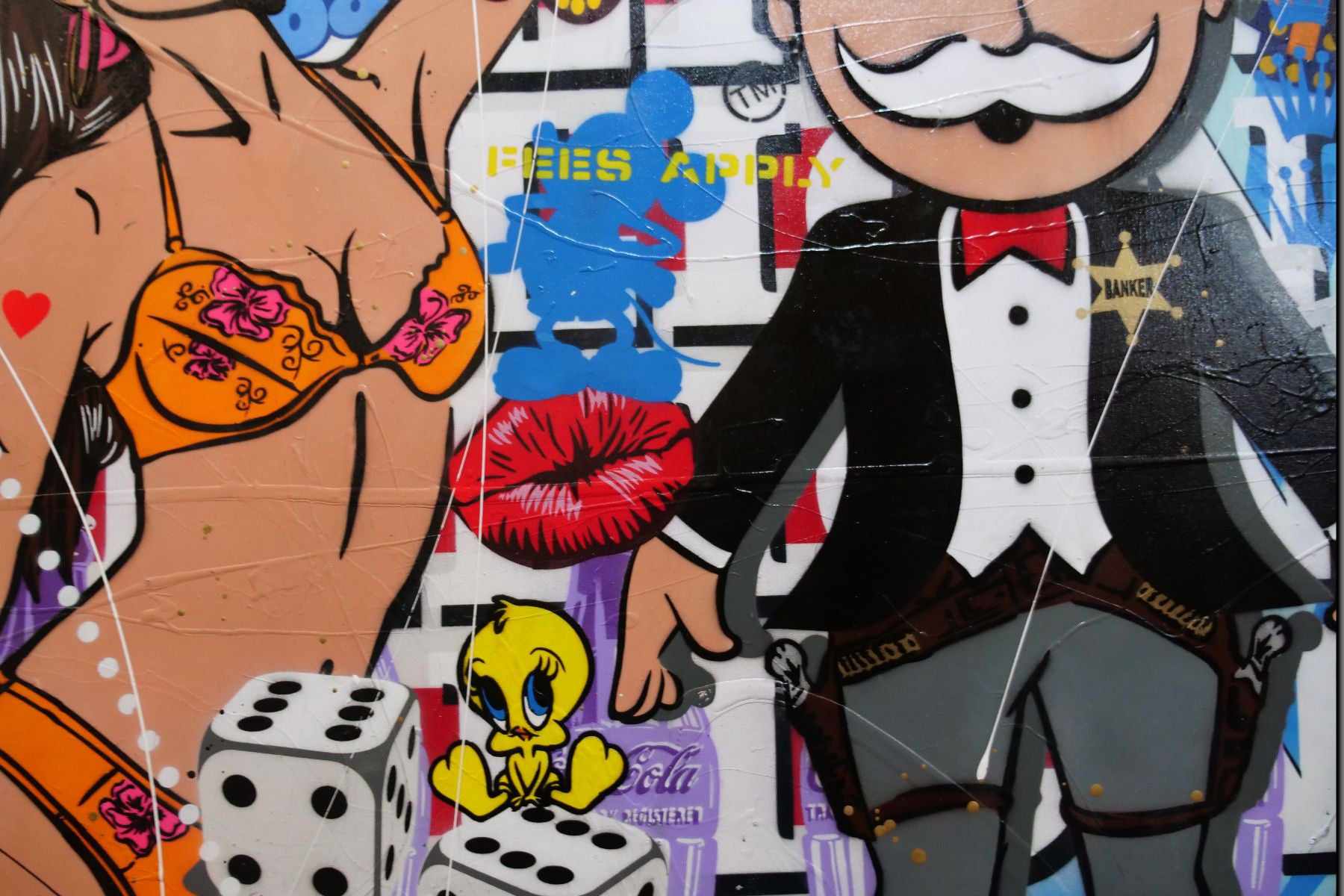 Get Rich 190cm x 100cm Monopoly Man Textured Urban Pop Art Painting (SOLD MATT)
