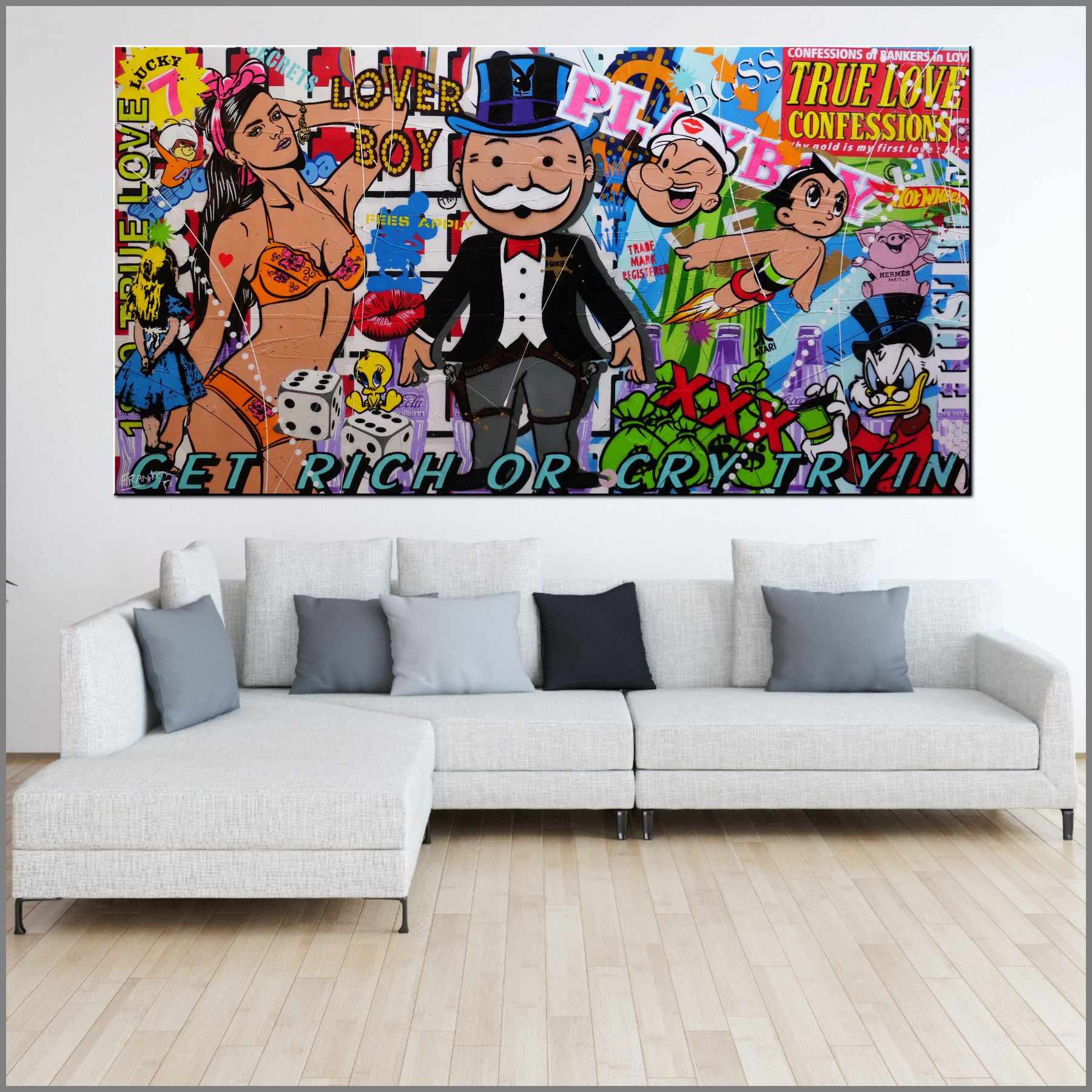 Get Rich 190cm x 100cm Monopoly Man Textured Urban Pop Art Painting (SOLD MATT)-Urban Pop Art-[Franko_Artist]-[Australian_artist]-[Gold_Coast]-[Brisbane]-[modern]-[contemporary]-[original]-[Large_artwork]-[The_Block]-[Dream_Homes]-[ideas]-[Grand_Designs]-[Art_Lover]-Franklin Art Studio