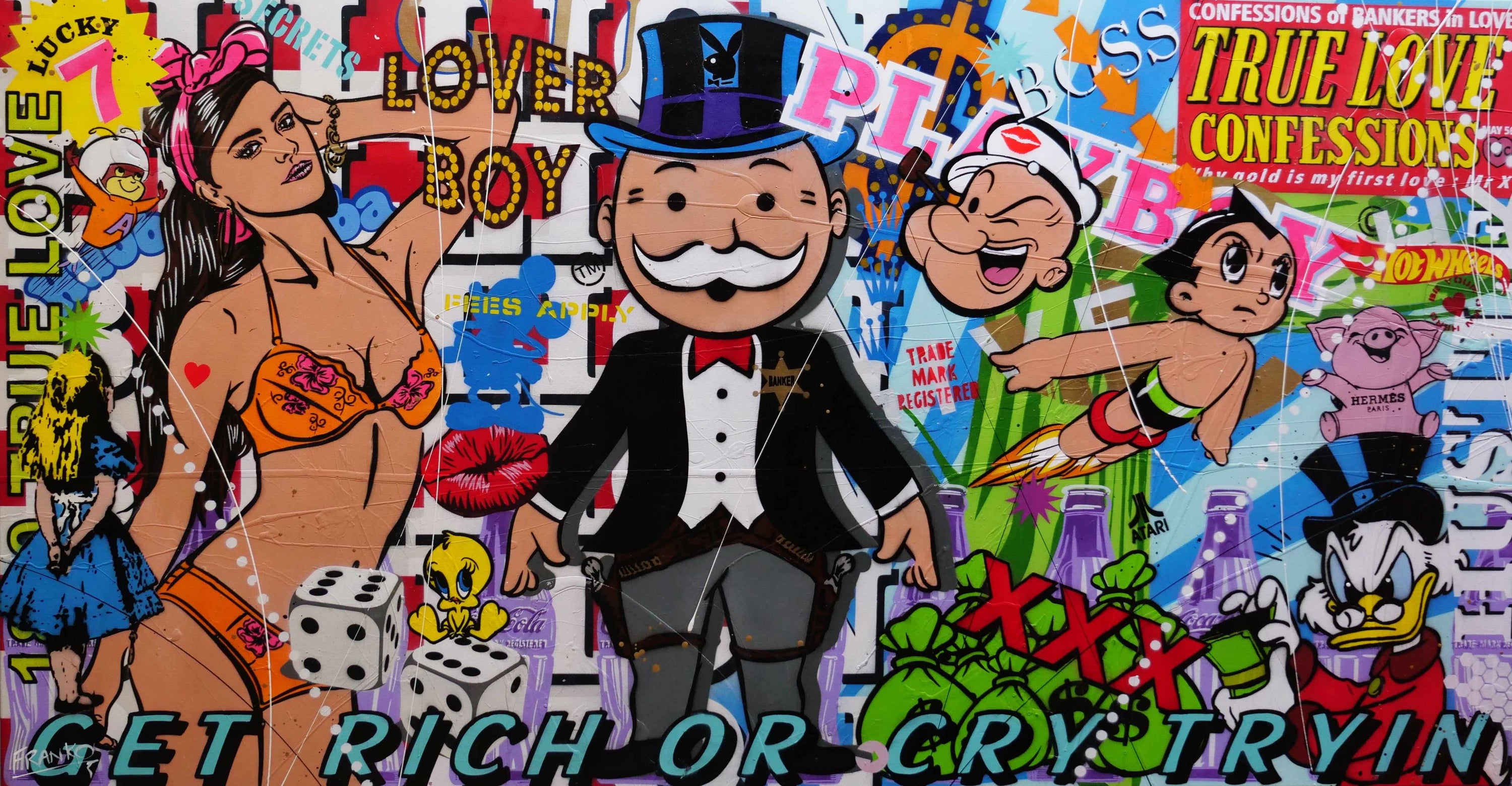 Get Rich 190cm x 100cm Monopoly Man Textured Urban Pop Art Painting (SOLD MATT)-Urban Pop Art-[Franko_Artist]-[Australian_artist]-[Gold_Coast]-[Brisbane]-[modern]-[contemporary]-[original]-[Large_artwork]-Franklin Art Studio