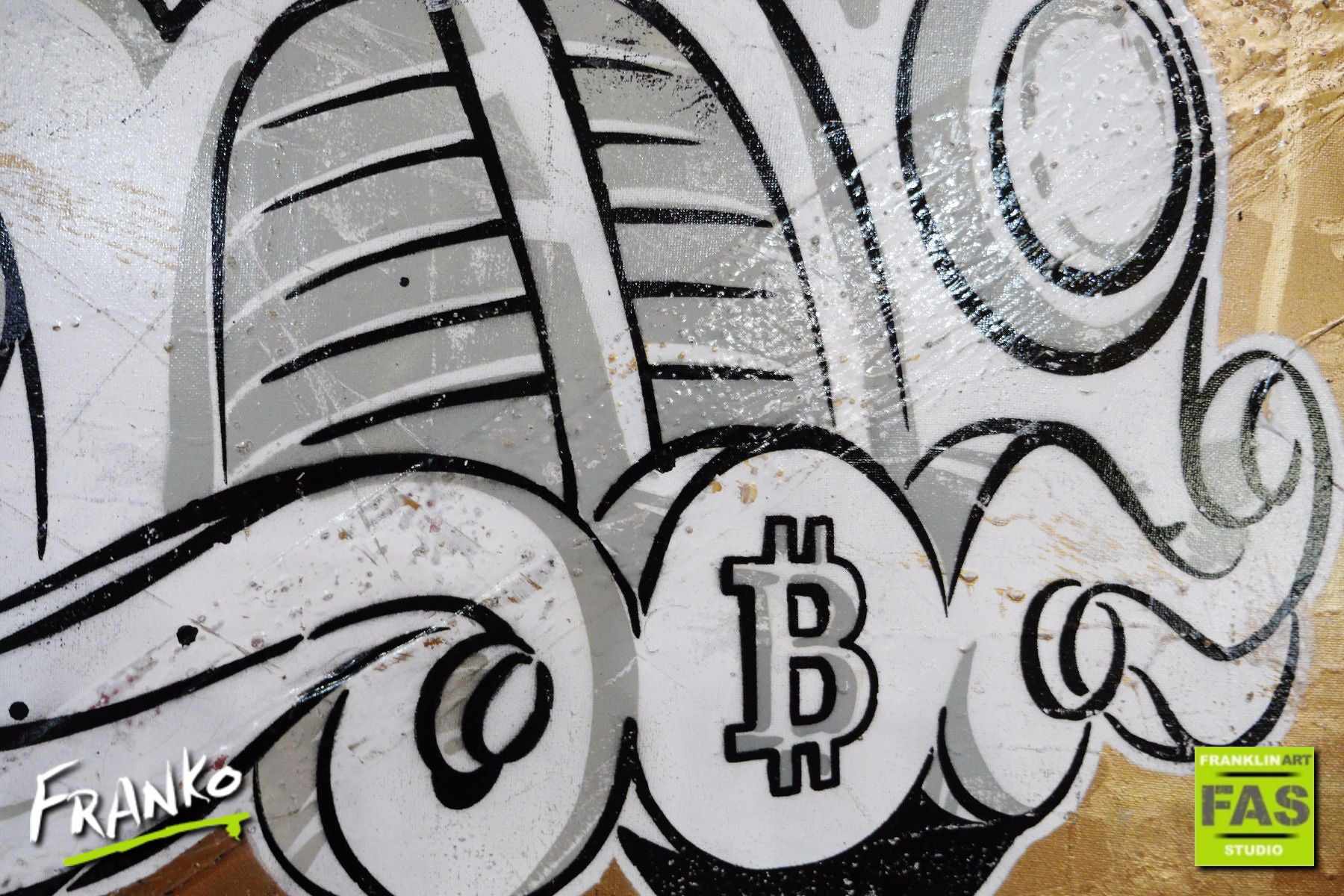 Getaway Richie - Gold Standard V3 140cm x 100cm Richie Rich Bitcoin (SOLD)-bitcoin themed-[Franko]-[Artist]-[Australia]-[Painting]-Franklin Art Studio