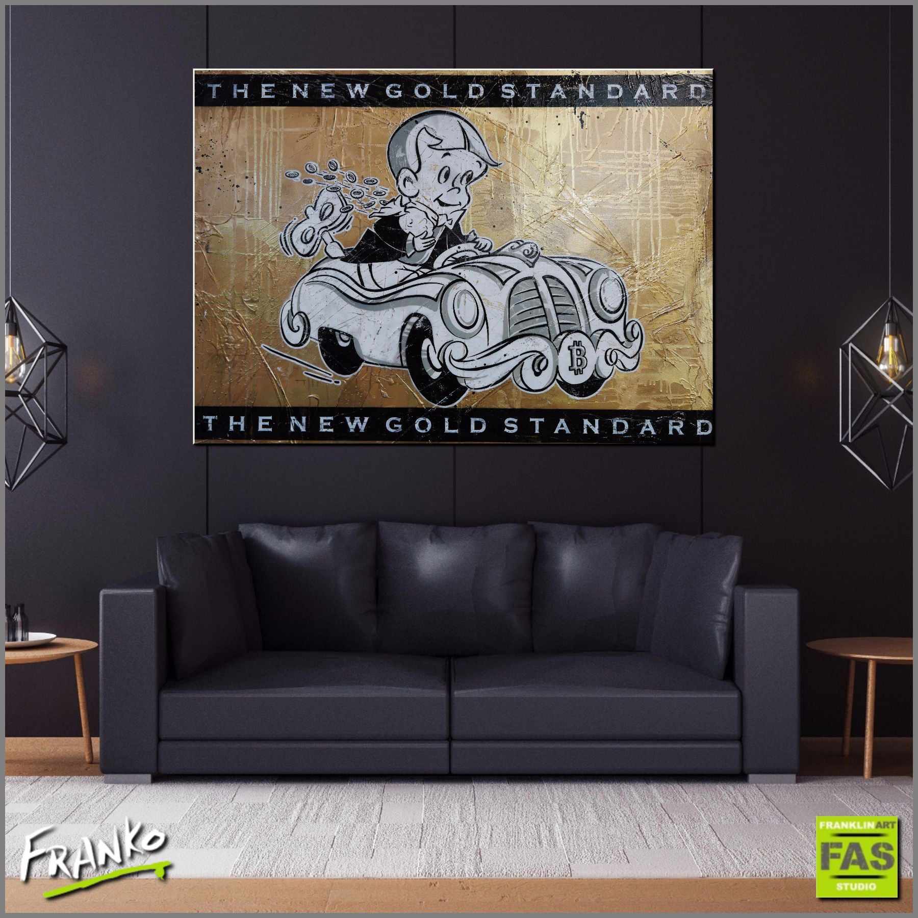 Getaway Richie - Gold Standard V3 140cm x 100cm Richie Rich Bitcoin (SOLD)-bitcoin themed-[Franko_Artist]-[Australian_artist]-[Gold_Coast]-[Brisbane]-[modern]-[contemporary]-[original]-[Large_artwork]-[The_Block]-[Dream_Homes]-[ideas]-[Grand_Designs]-[Art_Lover]-Franklin Art Studio