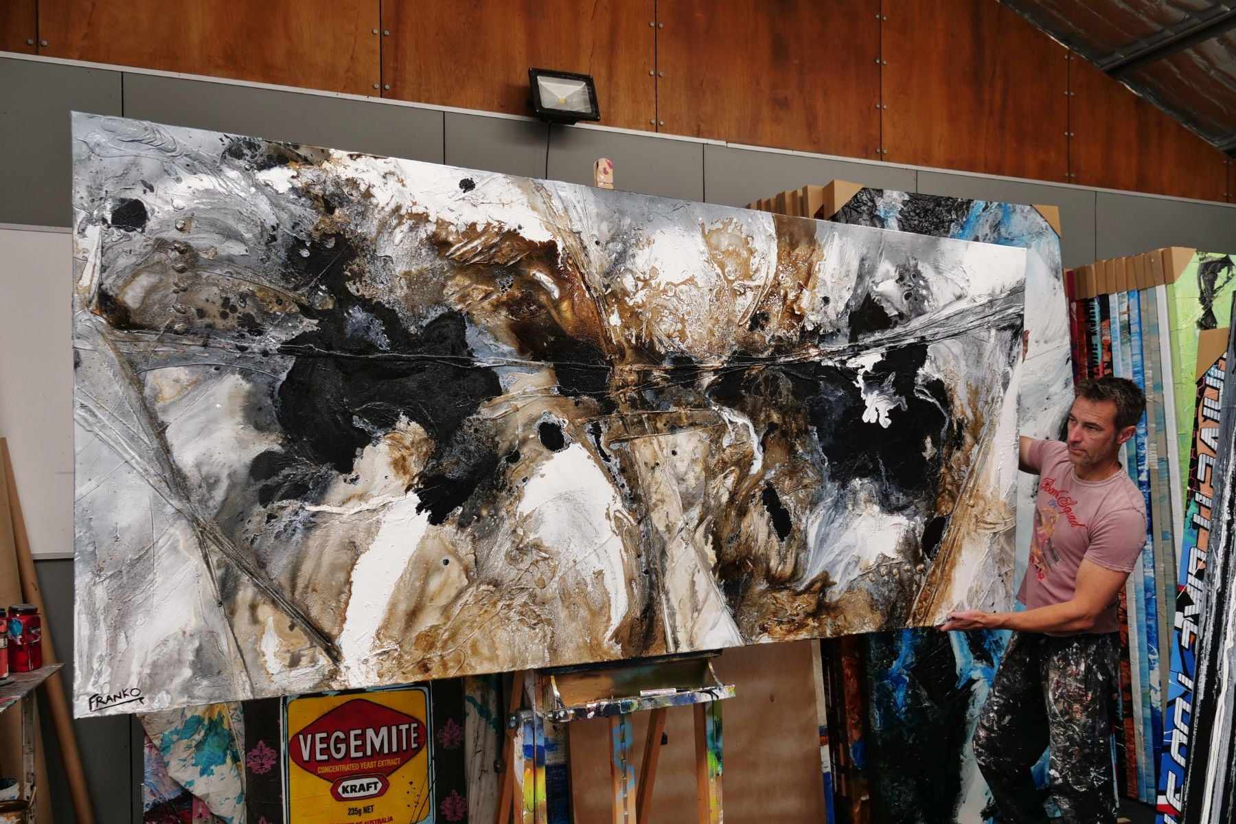 Giant Black Russian 270cm x 120cm Brown White Black Textured Abstract Painting-Abstract-[Franko_Artist]-[The_Block]-[Dream_Homes]-[ideas]- [Grand_Designs]-Franklin Art Studio
