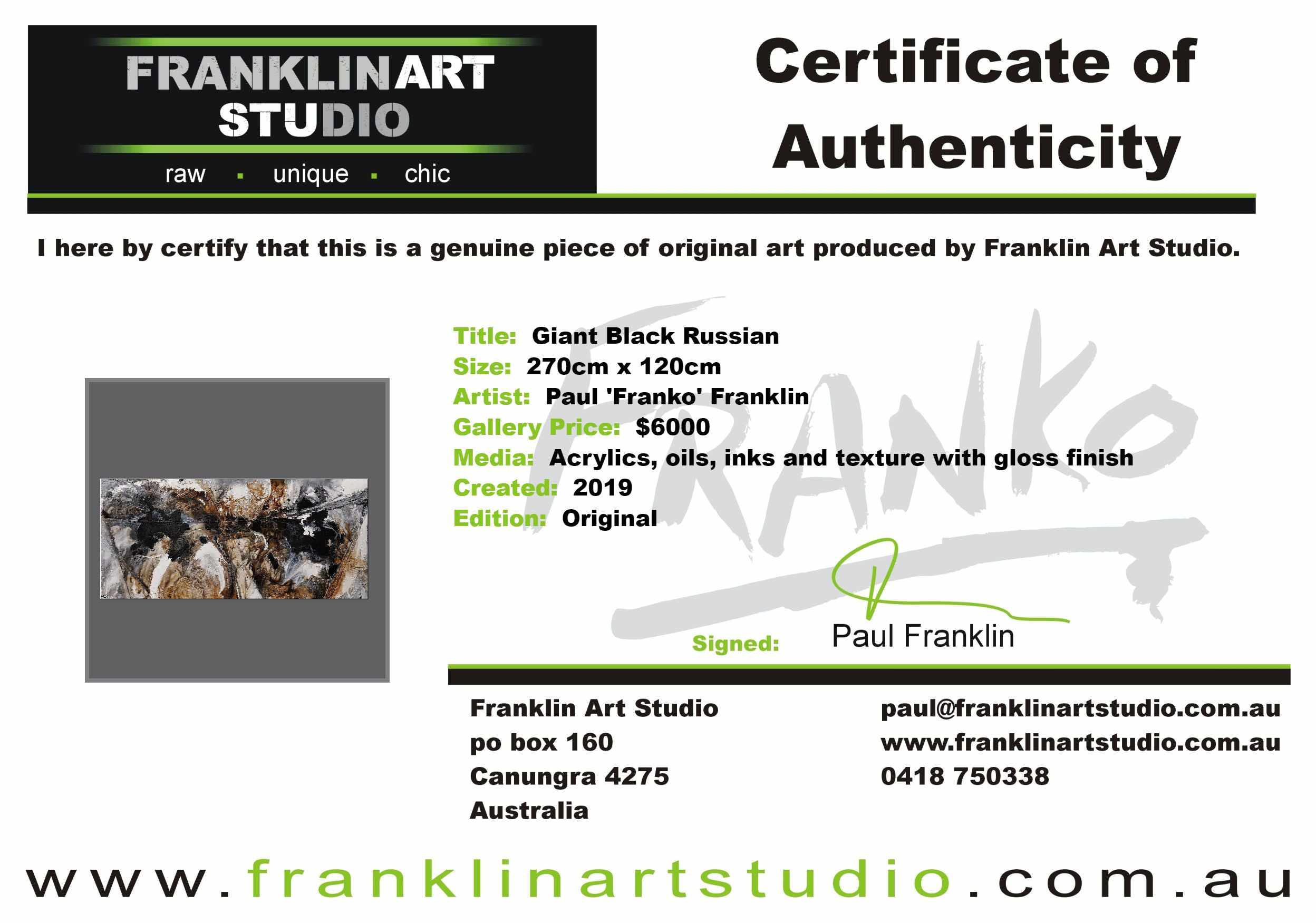 Giant Black Russian 270cm x 120cm Brown White Black Textured Abstract Painting-Abstract-[Franko_Artist]-[The_Block]-[Dream_Homes]-[ideas]-[Grand_Designs]-[Art_Lover]-Franklin Art Studio