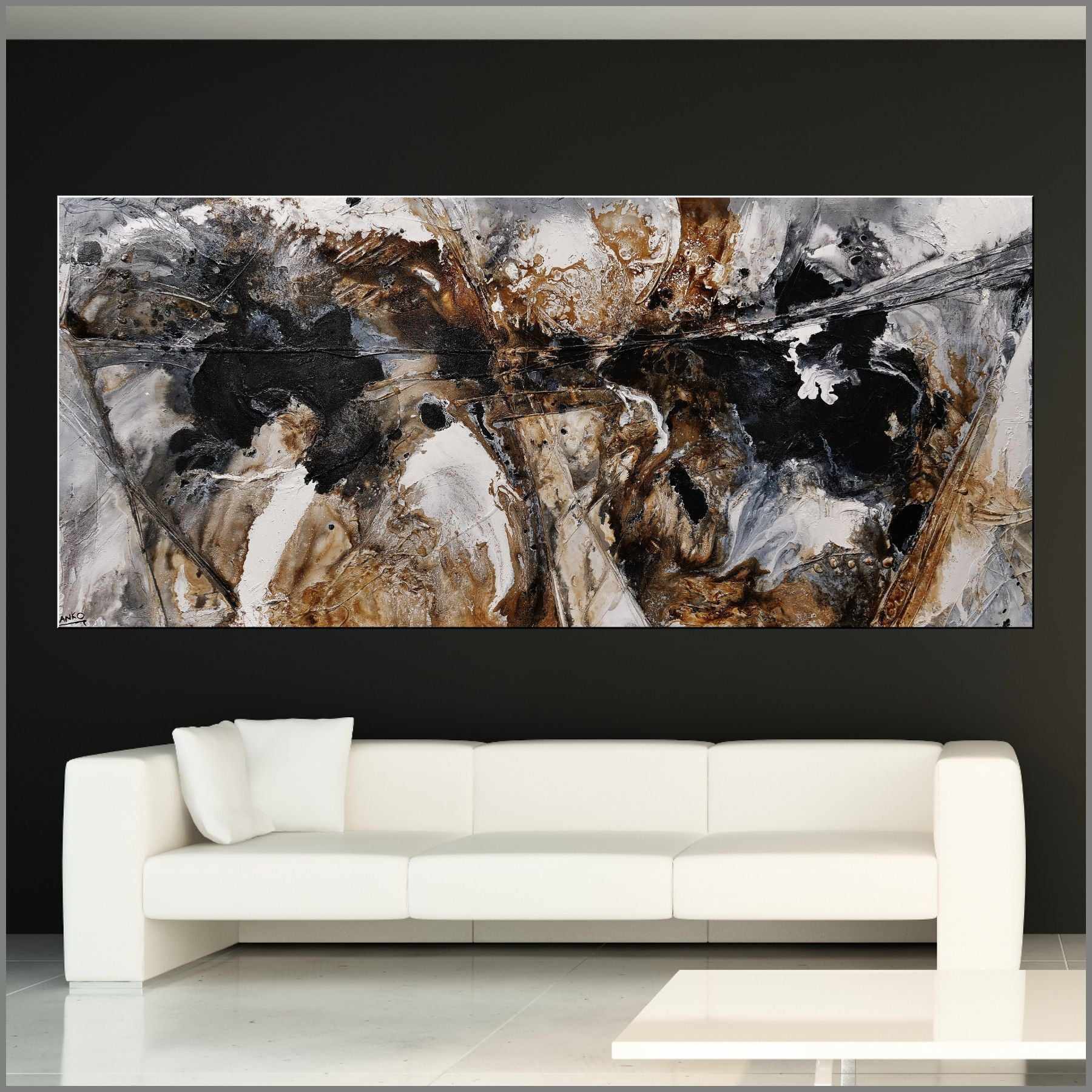 Giant Black Russian 270cm x 120cm Brown White Black Textured Abstract Painting-Abstract-[Franko_Artist]-[Australian_artist]-[Gold_Coast]-[Brisbane]-[modern]-[contemporary]-[original]-[Large_artwork]-[The_Block]-[Dream_Homes]-[ideas]-[Grand_Designs]-[Art_Lover]-Franklin Art Studio