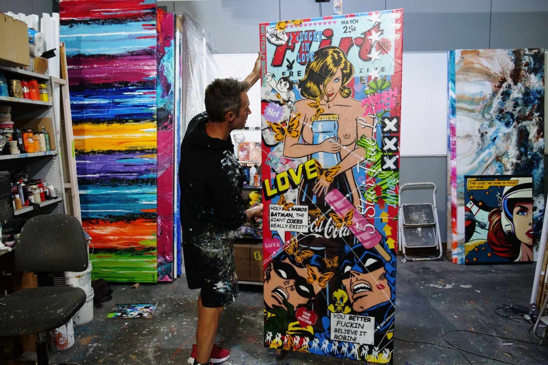 Giant Cokes 200cm x 80cm Nude Coke Bottle Textured Urban Pop Art Painting (SOLD)-Urban Pop Art-[Franko_Artist]-[The_Block]-[Dream_Homes]-[ideas]- [Grand_Designs]-Franklin Art Studio