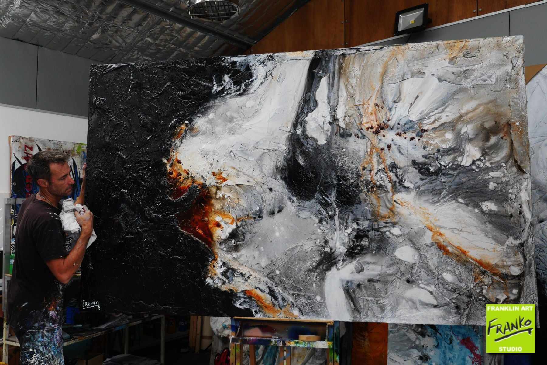 Giant Slate 150cm x 250cm Grey Black Brown Textured Abstract Painting (SOLD)-Abstract-[Franko_Artist]-[The_Block]-[Dream_Homes]-[ideas]- [Grand_Designs]-Franklin Art Studio