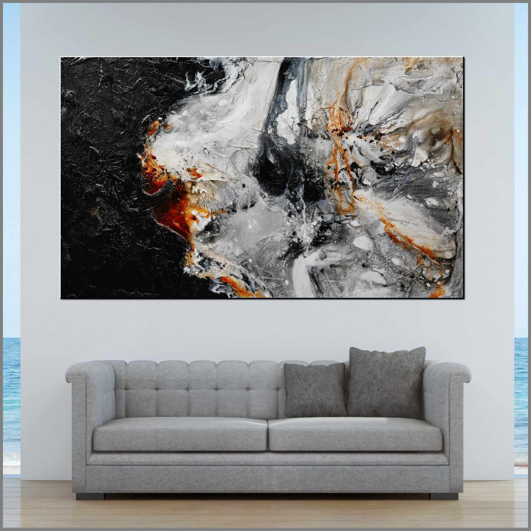 Giant Slate 150cm x 250cm Grey Black Brown Textured Abstract Painting (SOLD)-Abstract-[Franko_Artist]-[Australian_artist]-[Gold_Coast]-[Brisbane]-[modern]-[contemporary]-[original]-[Large_artwork]-[The_Block]-[Dream_Homes]-[ideas]-[Grand_Designs]-[Art_Lover]-Franklin Art Studio