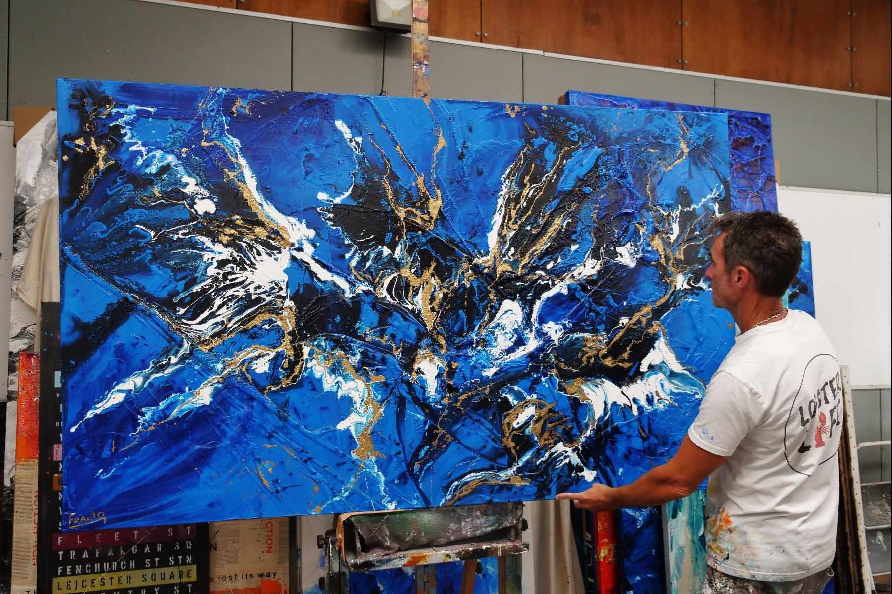 Gilded Sapphire 200cm x 120cm Blue Gold Textured Abstract Painting (SOLD)-Abstract-[Franko_Artist]-[The_Block]-[Dream_Homes]-[ideas]- [Grand_Designs]-Franklin Art Studio