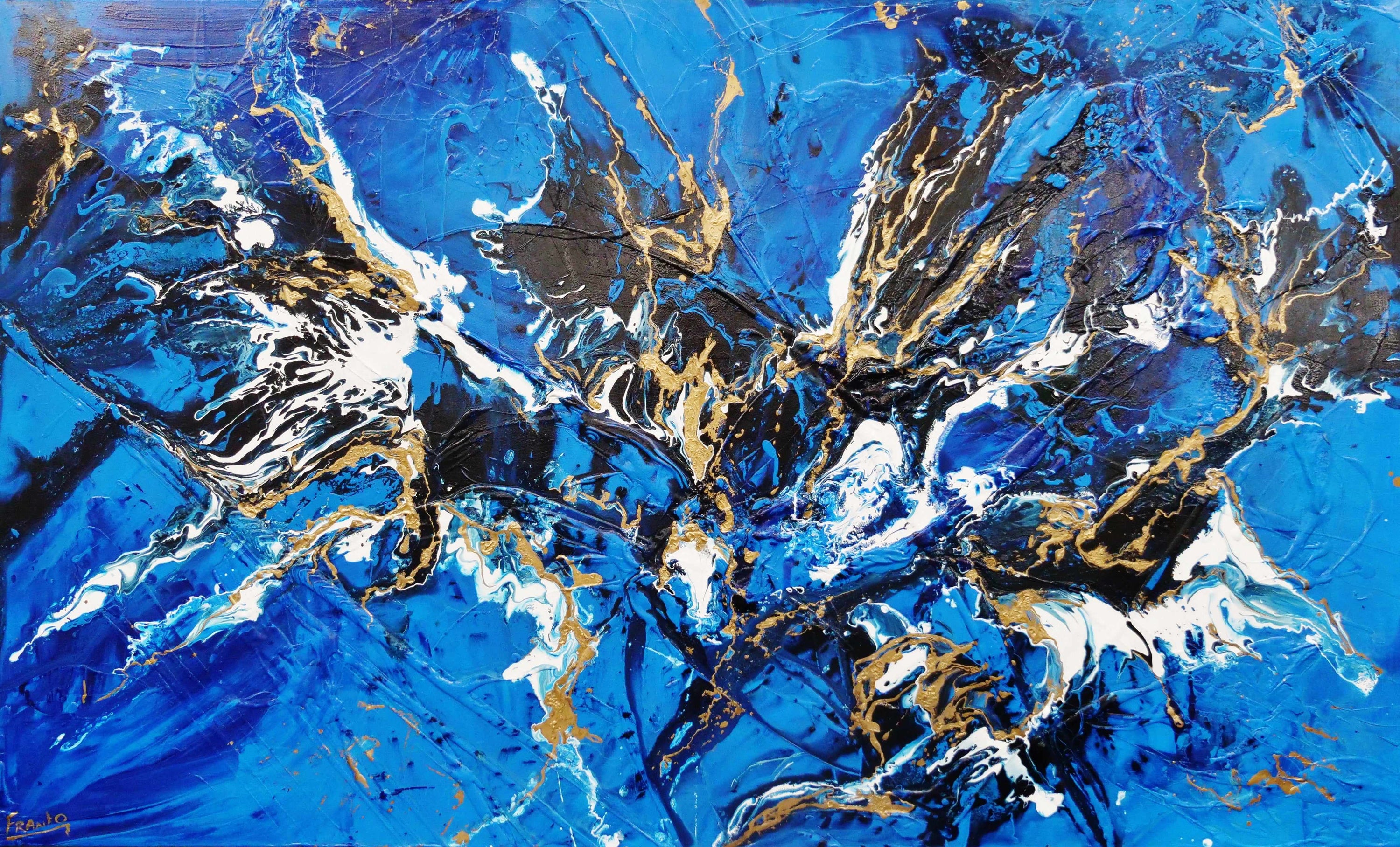 Gilded Sapphire 200cm x 120cm Blue Gold Textured Abstract Painting (SOLD)-Abstract-[Franko_Artist]-[Australian_artist]-[Gold_Coast]-[Brisbane]-[modern]-[contemporary]-[original]-[Large_artwork]-Franklin Art Studio