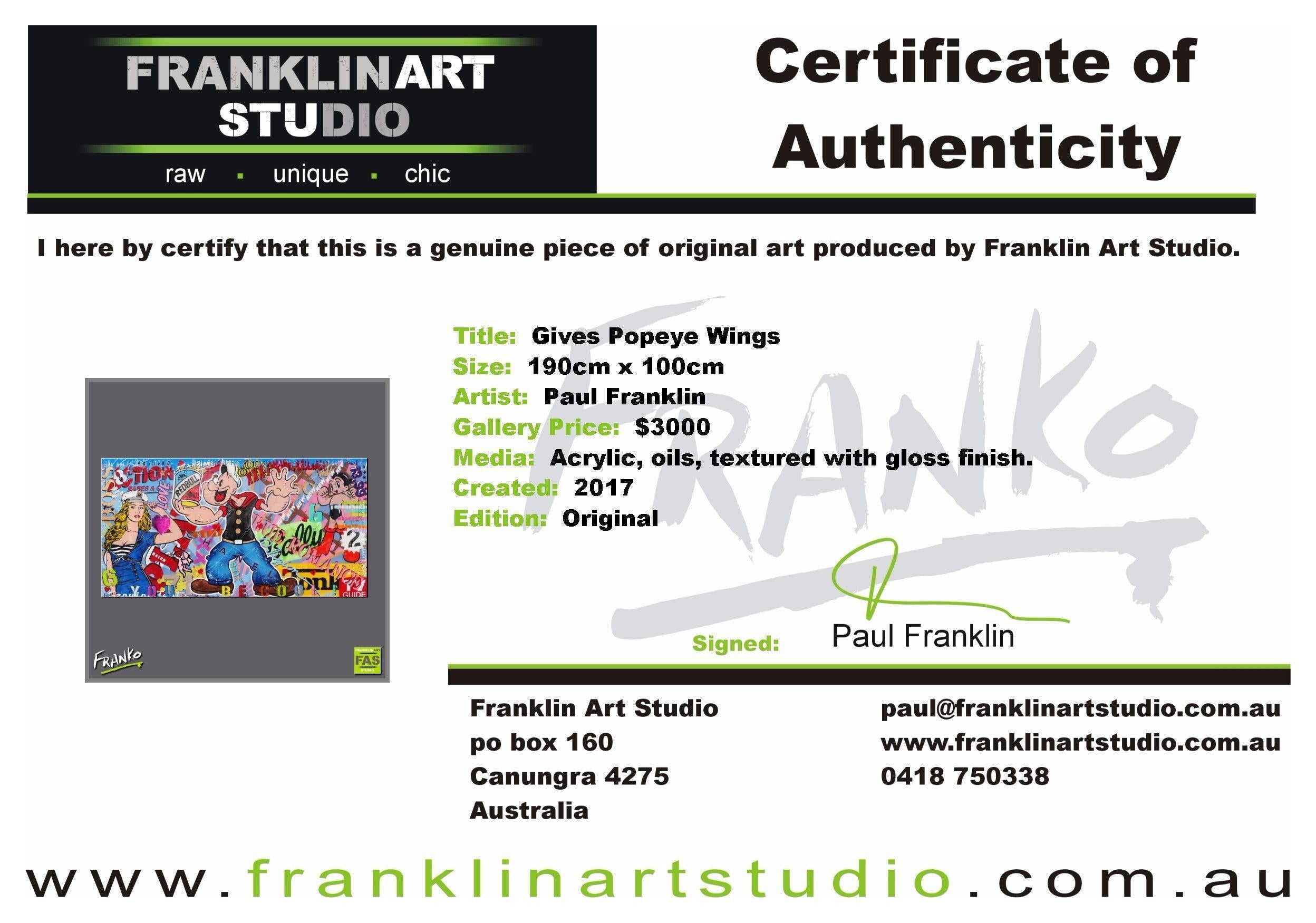Gives Popeye Wings 190cm x 100cm Popeye Pop Art Painting (SOLD)-urban pop-[Franko_Artist]-[The_Block]-[Dream_Homes]-[ideas]- [Grand_Designs]-Franklin Art Studio