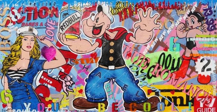 Gives Popeye Wings 190cm x 100cm Popeye Pop Art Painting (SOLD)-urban pop-[Franko_Artist]-[Australian_artist]-[Gold_Coast]-[Brisbane]-[modern]-[contemporary]-[original]-[Large_artwork]-Franklin Art Studio