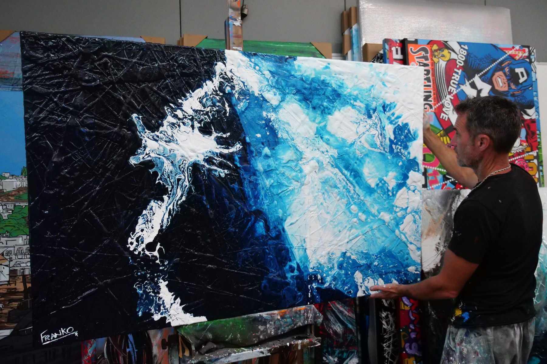 Glacier Blue 160cm x 100cm Blue Textured Abstract Painting (SOLD)-Abstract-[Franko_Artist]-[The_Block]-[Dream_Homes]-[ideas]- [Grand_Designs]-Franklin Art Studio