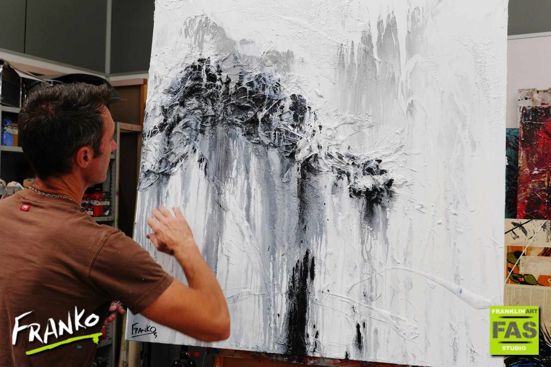 Glazed 100cm x 100cm White Grey Abstract Painting (SOLD)-Abstract-[Franko_Artist]-[The_Block]-[Dream_Homes]-[ideas]- [Grand_Designs]-Franklin Art Studio