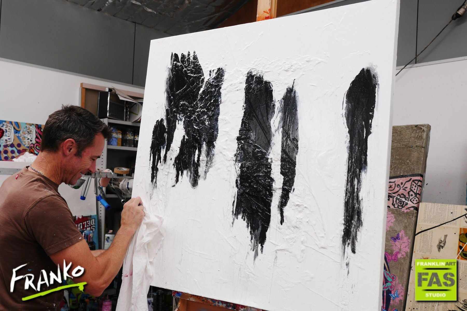 Glazing Minimal 100cm x 100cm Minimalist Black White Abstract Painting (SOLD)-Abstract-[Franko_Artist]-[The_Block]-[Dream_Homes]-[ideas]- [Grand_Designs]-Franklin Art Studio