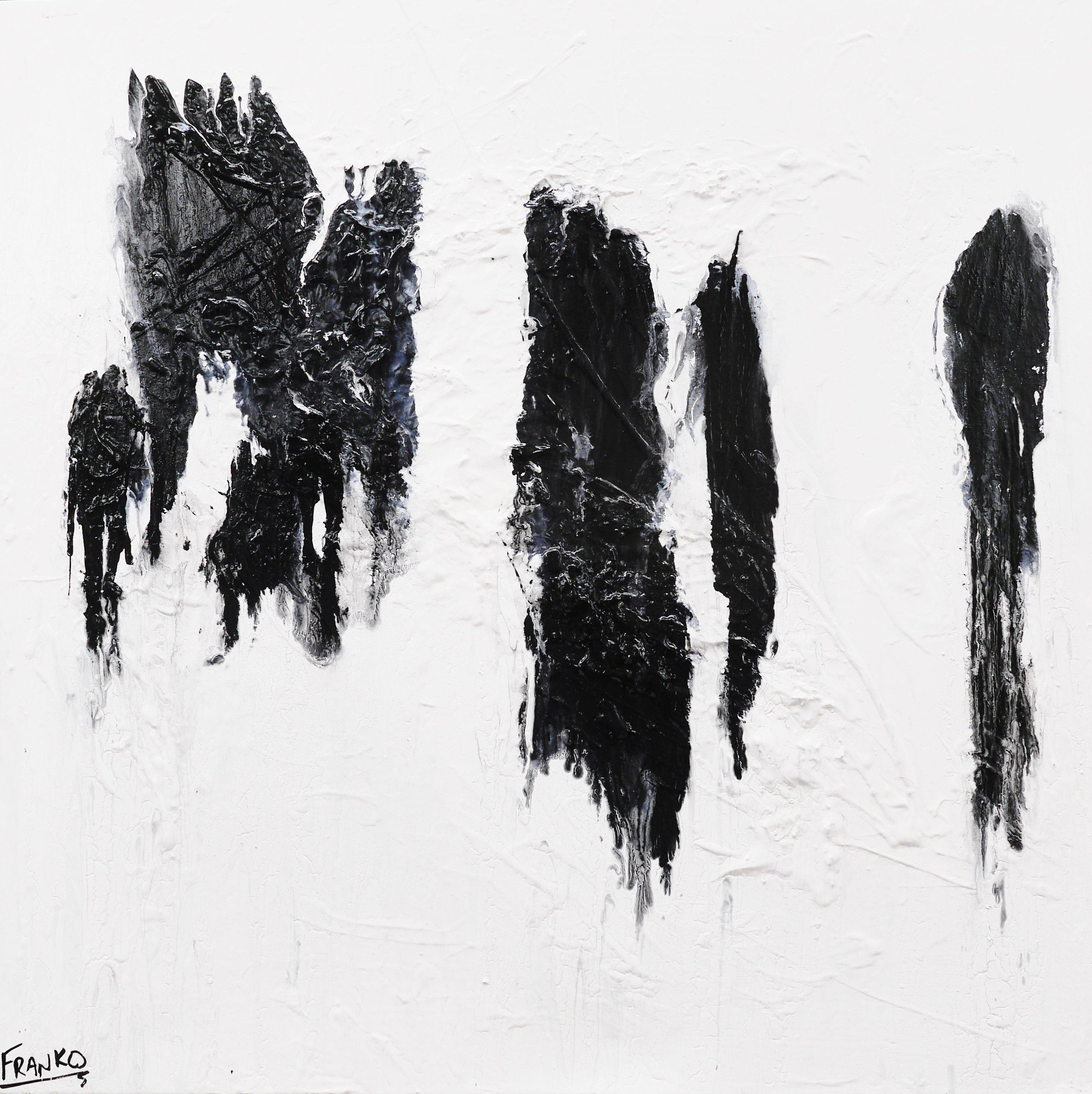 Glazing Minimal 100cm x 100cm Minimalist Black White Abstract Painting (SOLD)-Abstract-[Franko_Artist]-[Australian_artist]-[Gold_Coast]-[Brisbane]-[modern]-[contemporary]-[original]-[Large_artwork]-Franklin Art Studio