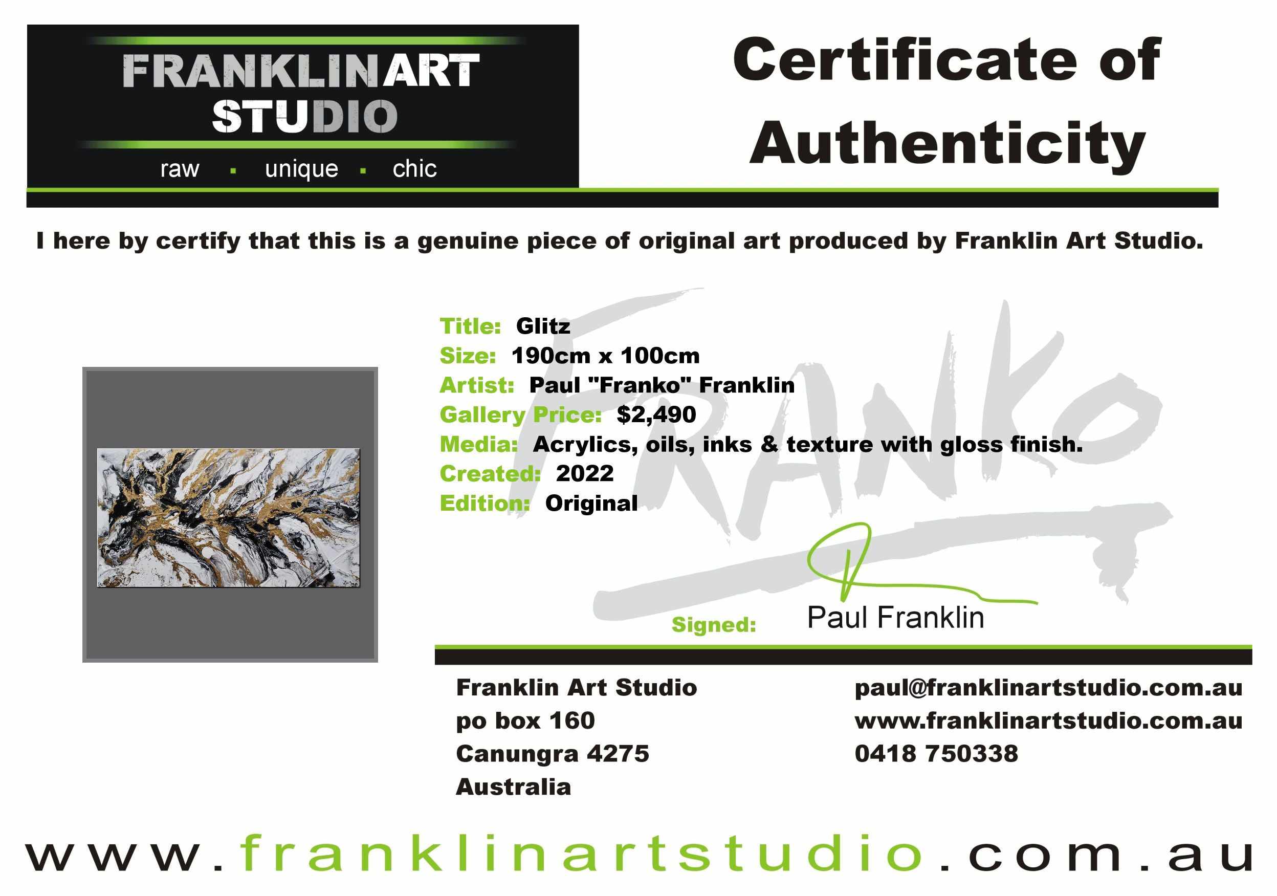 Glitz 190cm x 100cm White Black Gold Textured Abstract Painting (SOLD)-Abstract-[Franko_Artist]-[The_Block]-[Dream_Homes]-[ideas]-[Grand_Designs]-[Art_Lover]-Franklin Art Studio