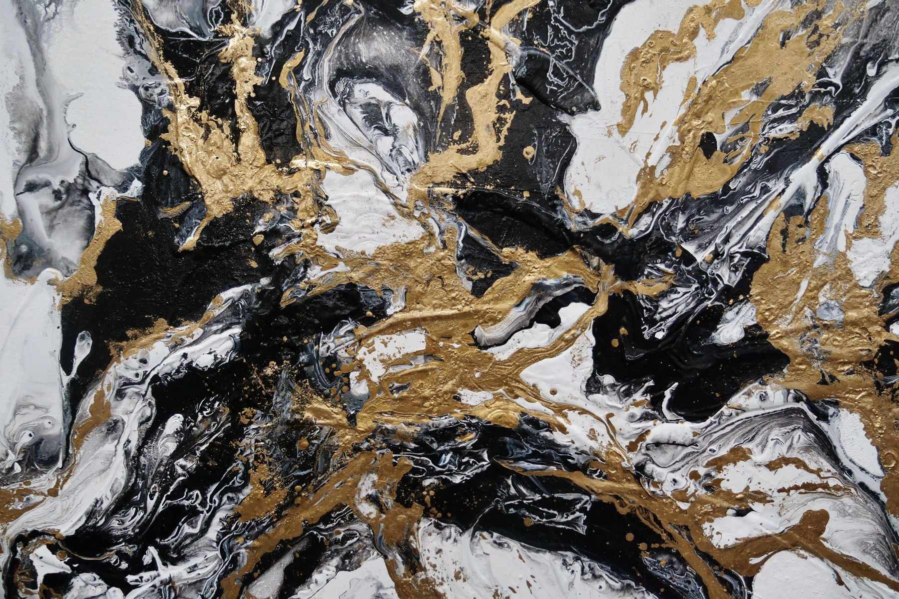 Glitz 190cm x 100cm White Black Gold Textured Abstract Painting (SOLD)
