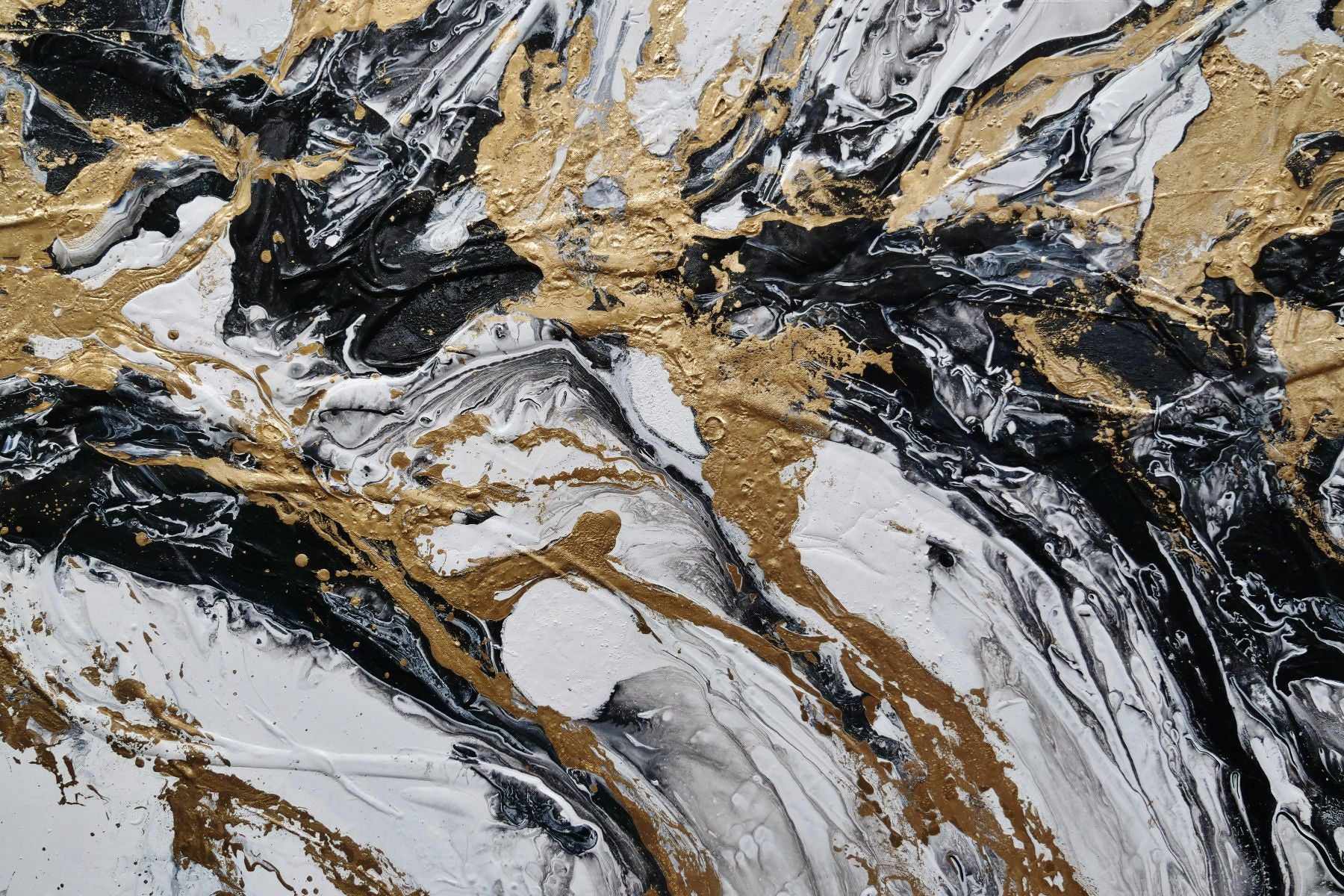 Glitz 190cm x 100cm White Black Gold Textured Abstract Painting (SOLD)