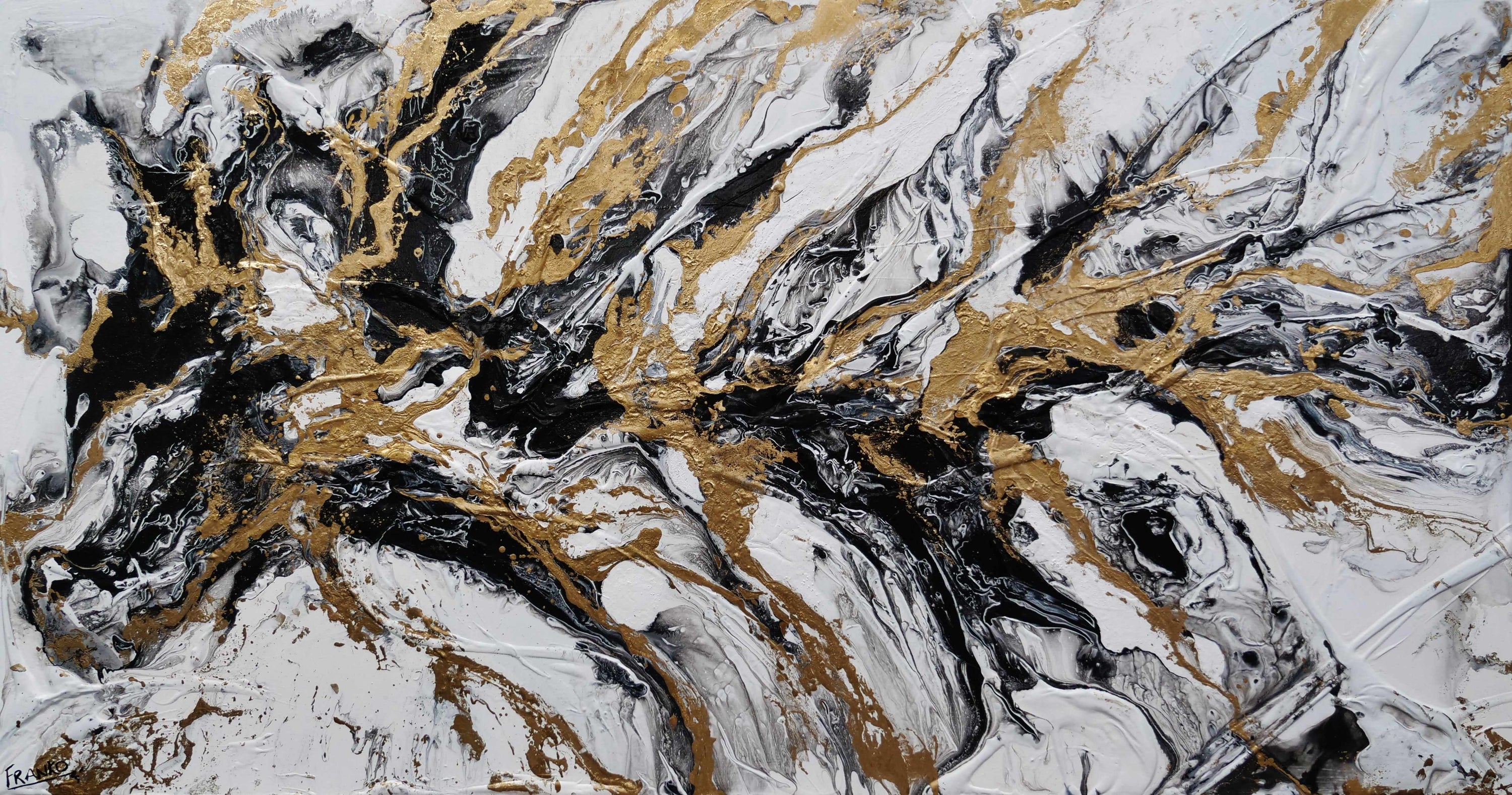 Glitz 190cm x 100cm White Black Gold Textured Abstract Painting (SOLD)-Abstract-[Franko_Artist]-[Australian_artist]-[Gold_Coast]-[Brisbane]-[modern]-[contemporary]-[original]-[Large_artwork]-Franklin Art Studio