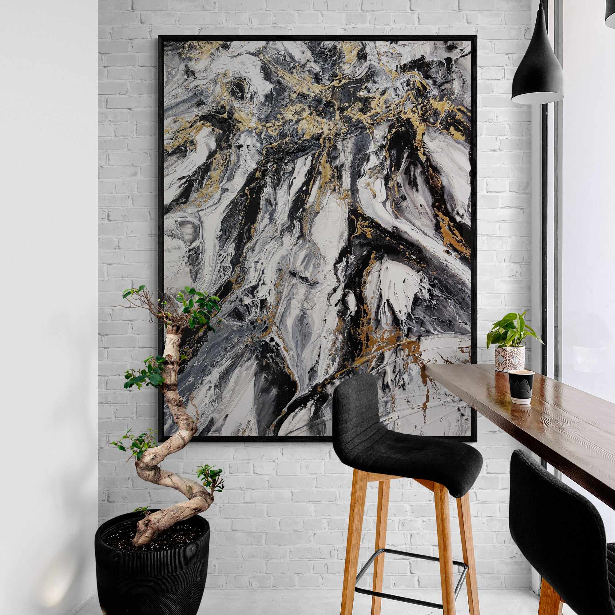 Glitz and Glamour 140cm x 180cm Black Gold White Textured Abstract Painting (SOLD)-Abstract-[Franko_Artist]-[The_Block]-[Dream_Homes]-[ideas]- [Grand_Designs]-Franklin Art Studio
