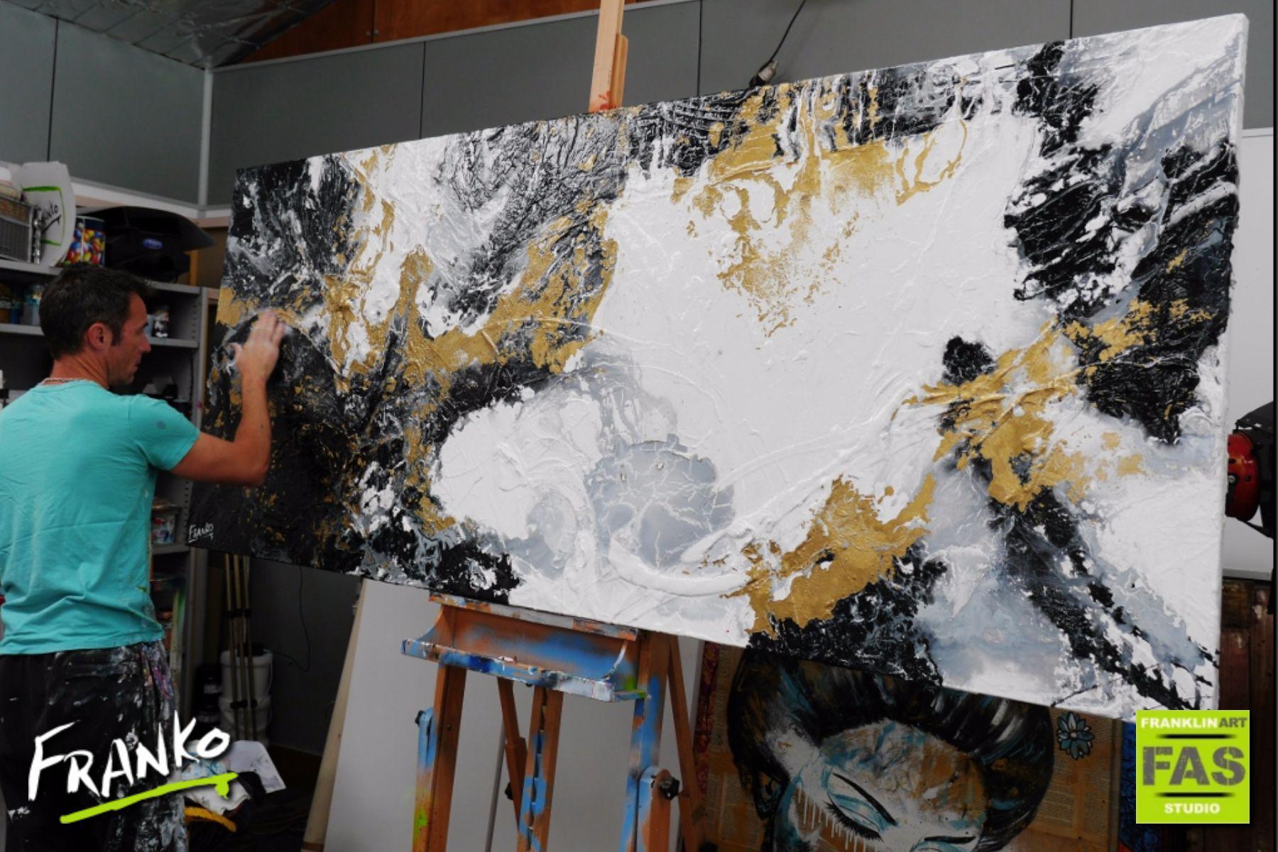 Gold Blitz 240cm x 100cm Black White Gold (SOLD)-abstract-[Franko_Artist]-[The_Block]-[Dream_Homes]-[ideas]- [Grand_Designs]-Franklin Art Studio