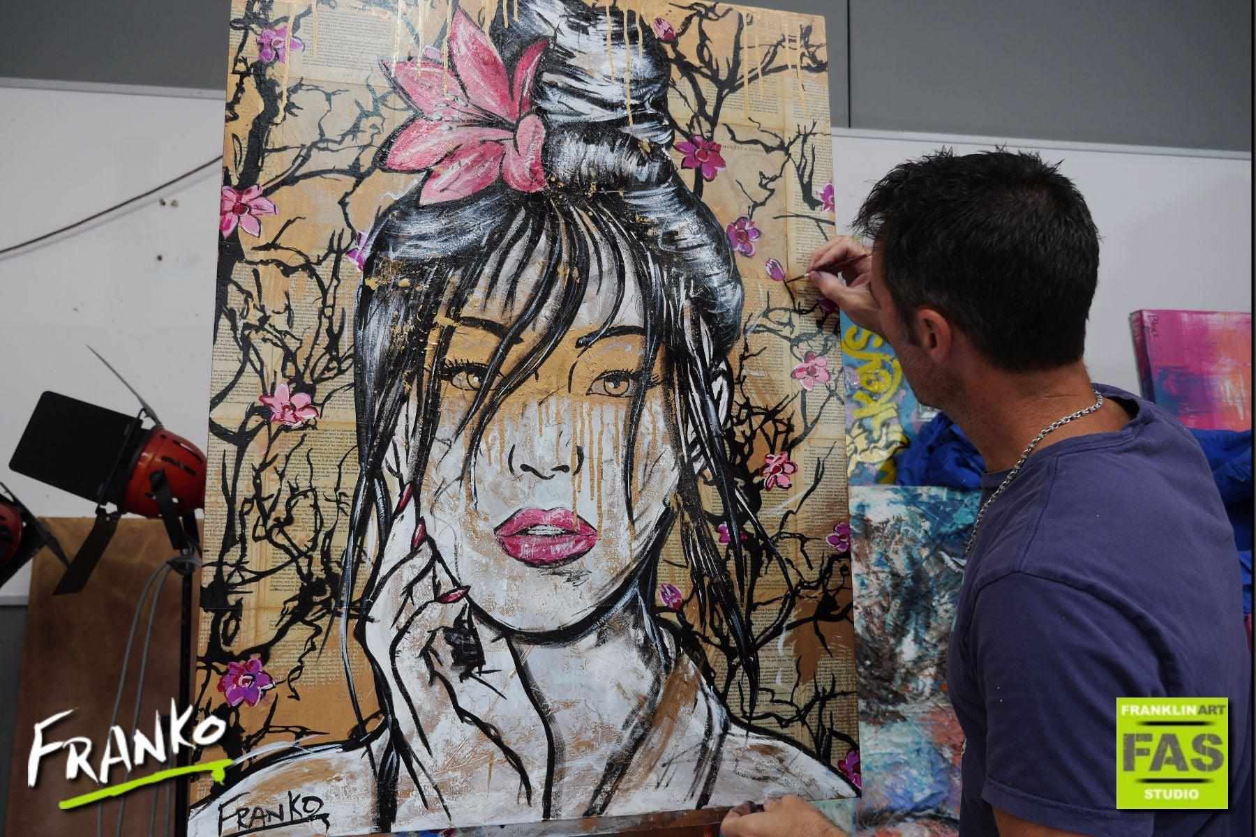 Golden 75cm x 100cm Geisha Book Club Base "Memoirs Of A Geisha" Vintage Book Pop art Painting (SOLD)-book club-[Franko_Artist]-[The_Block]-[Dream_Homes]-[ideas]- [Grand_Designs]-Franklin Art Studio