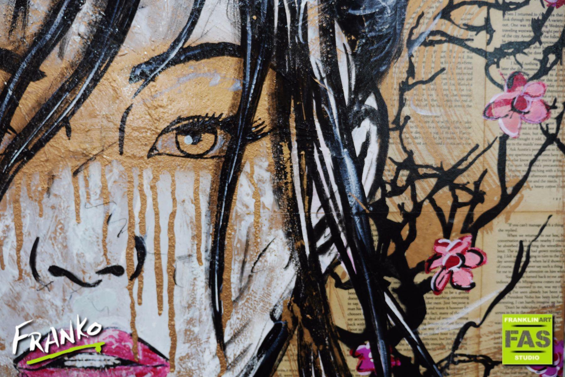 Golden 75cm x 100cm Geisha Book Club Base "Memoirs Of A Geisha" Vintage Book Pop art Painting (SOLD)-book club-[Franko]-[Artist]-[Australia]-[Painting]-Franklin Art Studio