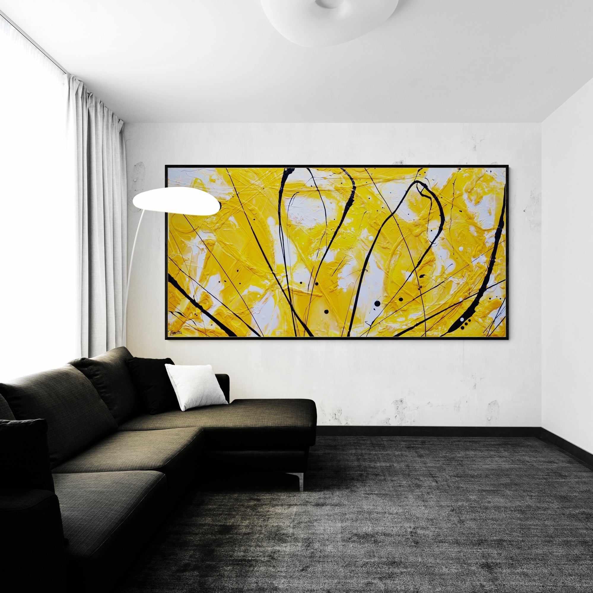 Golden Bandit 240cm x 120cm Yellow White Black Textured Abstract Painting (SOLD)-Abstract-[Franko_Artist]-[Australian_artist]-[Gold_Coast]-[Brisbane]-[modern]-[contemporary]-[original]-[Large_artwork]-[The_Block]-[Dream_Homes]-[ideas]-[Grand_Designs]-[Art_Lover]-Franklin Art Studio
