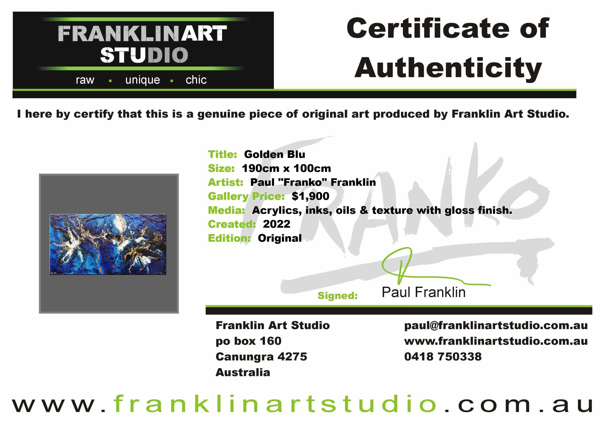 Golden Blu 190cm x 100cm Blue Gold Textured Abstract Painting (SOLD)-Abstract-[Franko_Artist]-[The_Block]-[Dream_Homes]-[ideas]- [Grand_Designs]-Franklin Art Studio
